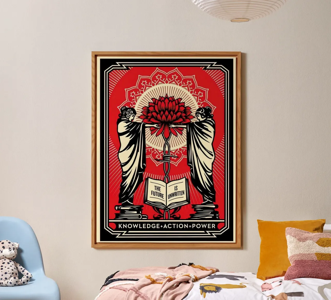 Shepard Fairey Screen Print Knowledge + Action Red & Black E alu-dibond by American Poster