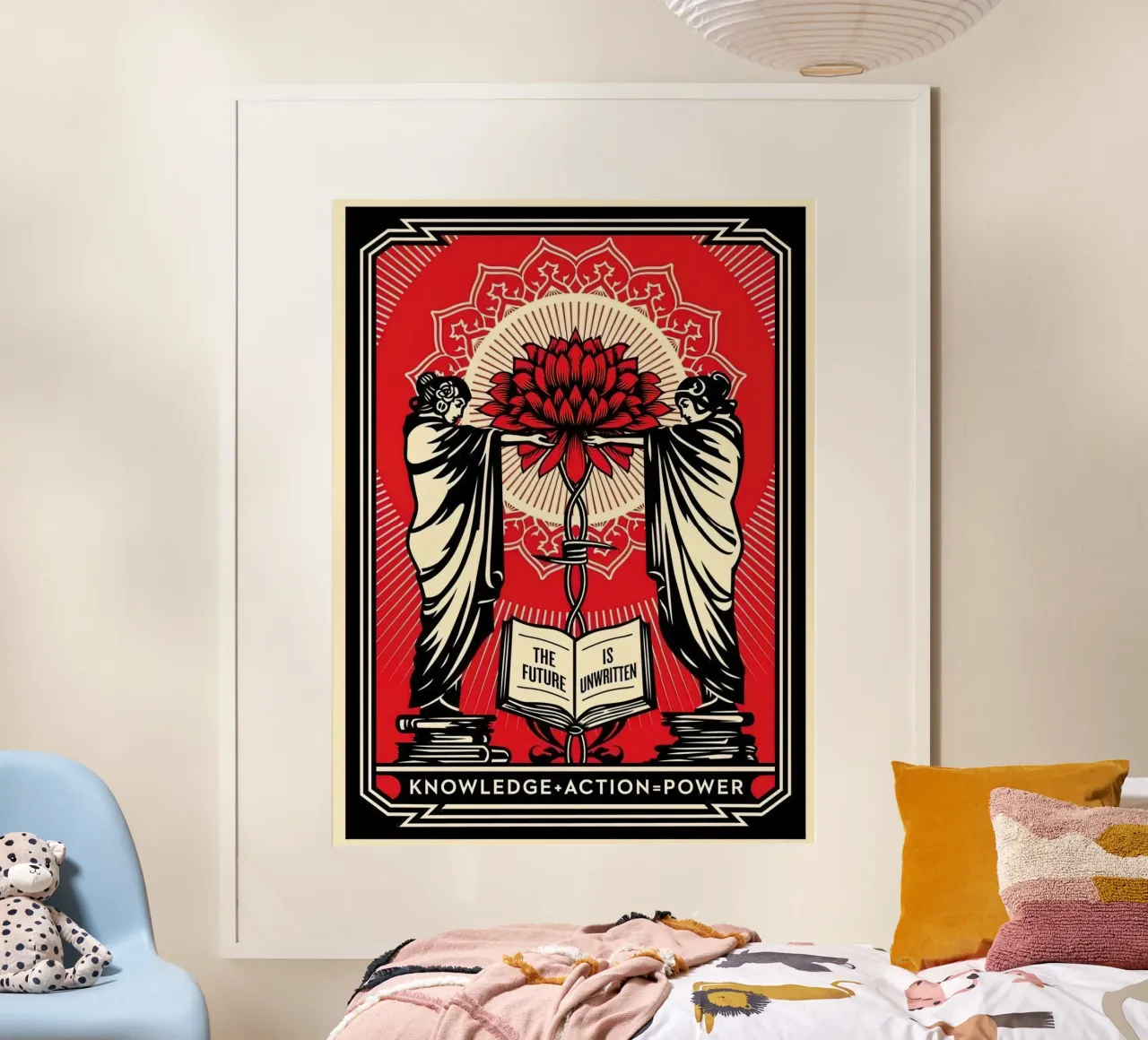 Shepard Fairey Sérigraphie Knowledge + Action Rouge & Noir E hahnemühle de American Poster