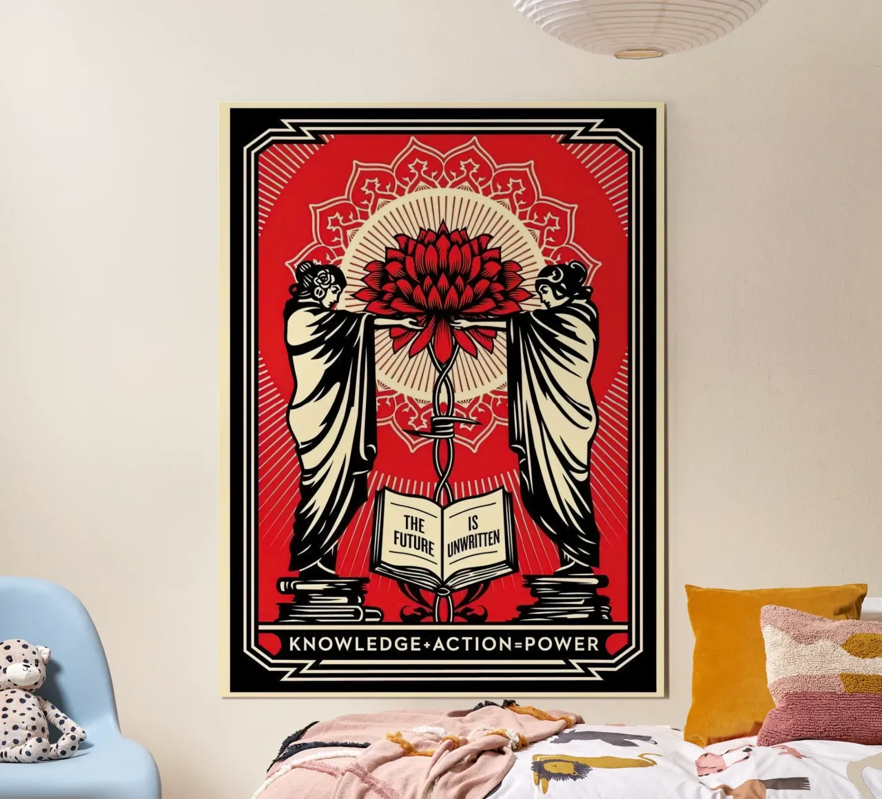 Shepard Fairey Sérigraphie Knowledge + Action Rouge & Noir E hahnemühle de American Poster
