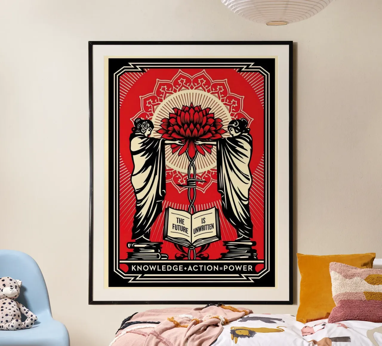 Shepard Fairey Sérigraphie Knowledge + Action Rouge & Noir E hahnemühle de American Poster