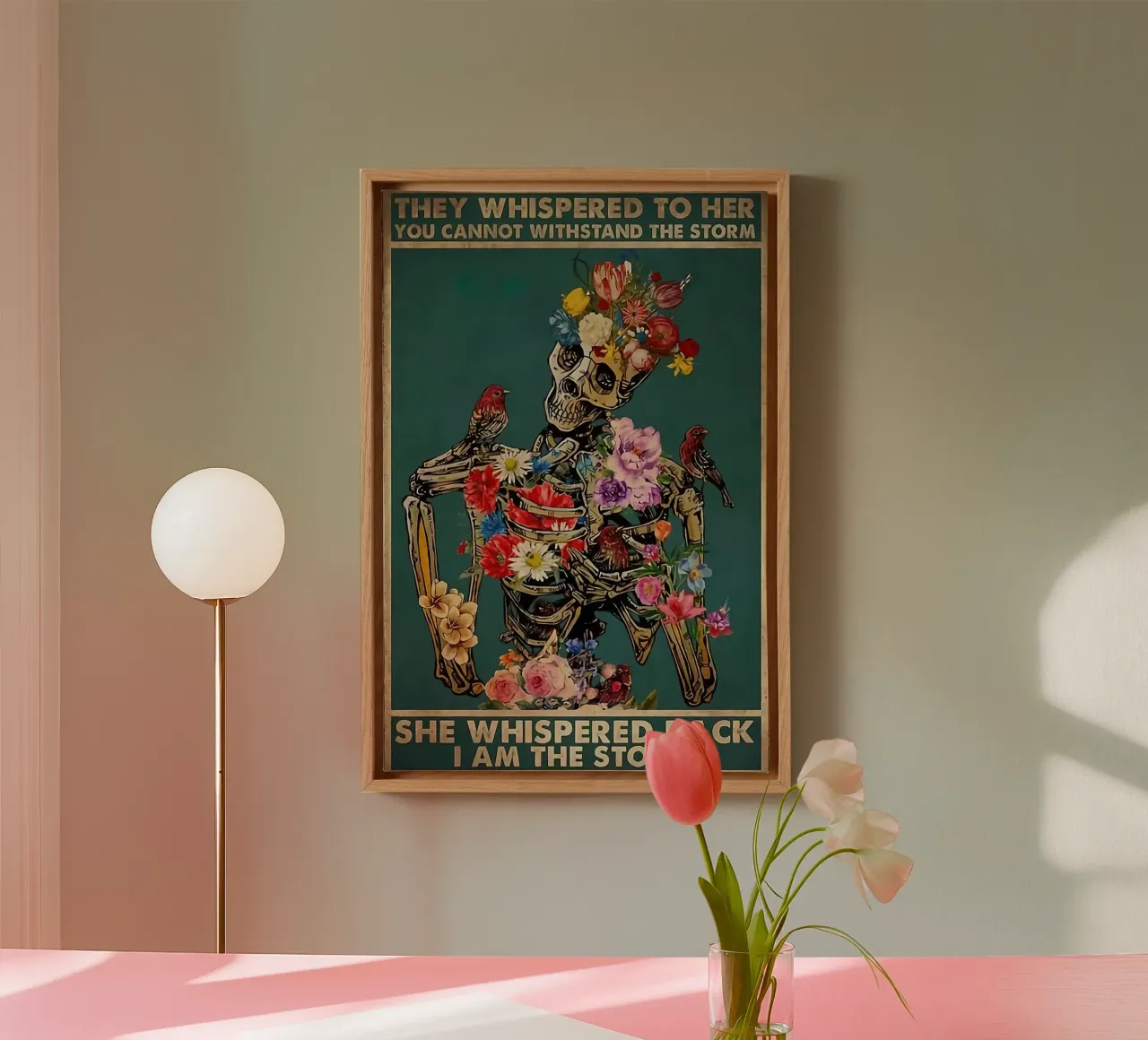 Sie flüsterten ihr zu Leinwand mit Schattenfugenrahmen von American Poster