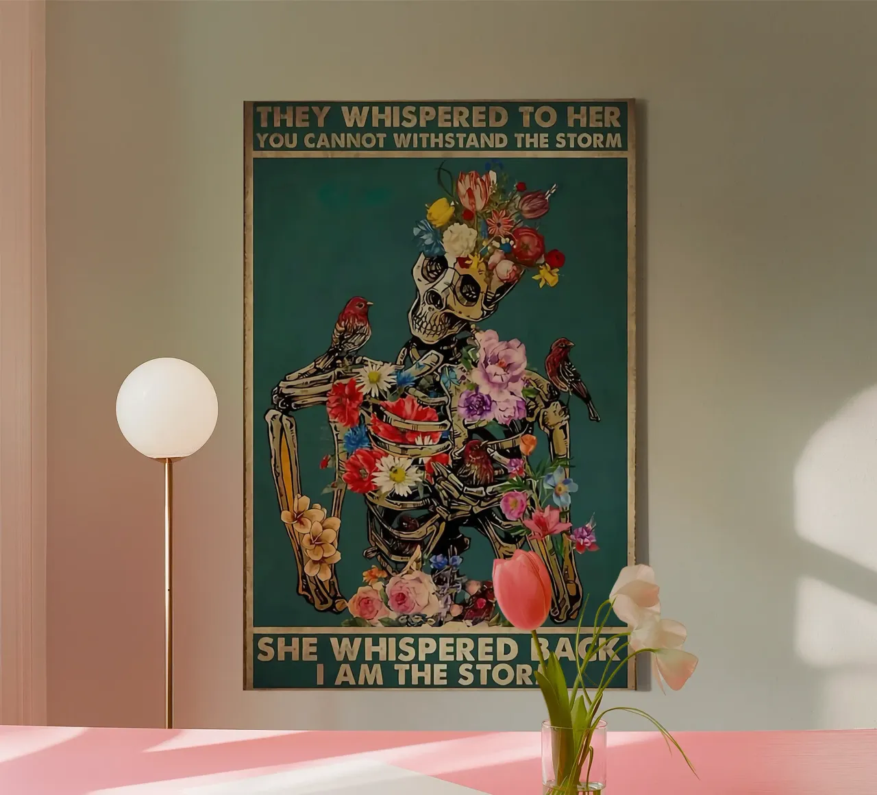 Sie flüsterten ihr zu Leinwand mit Schattenfugenrahmen von American Poster