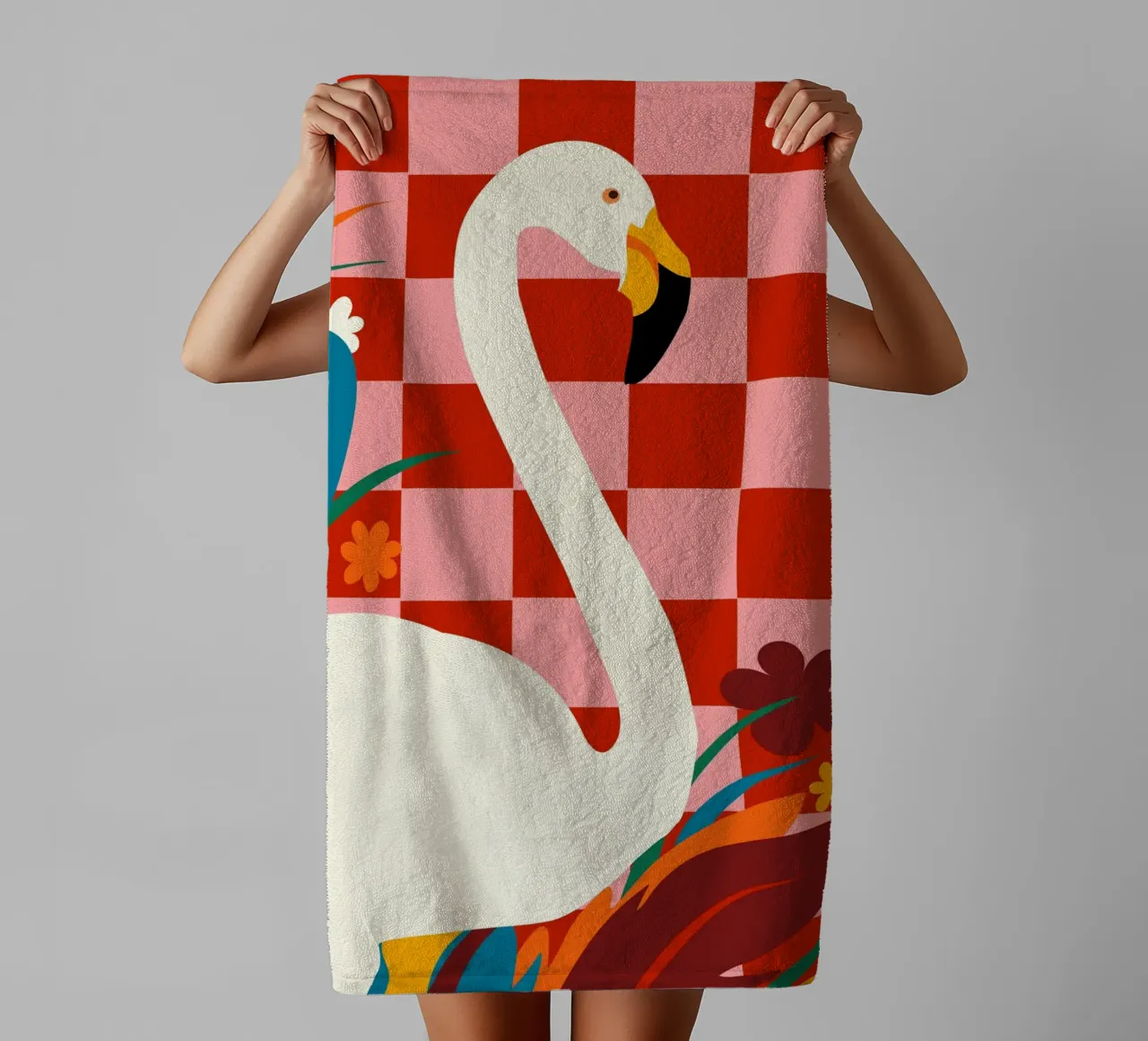 Checkers & The Great Egret towel by 83oranges