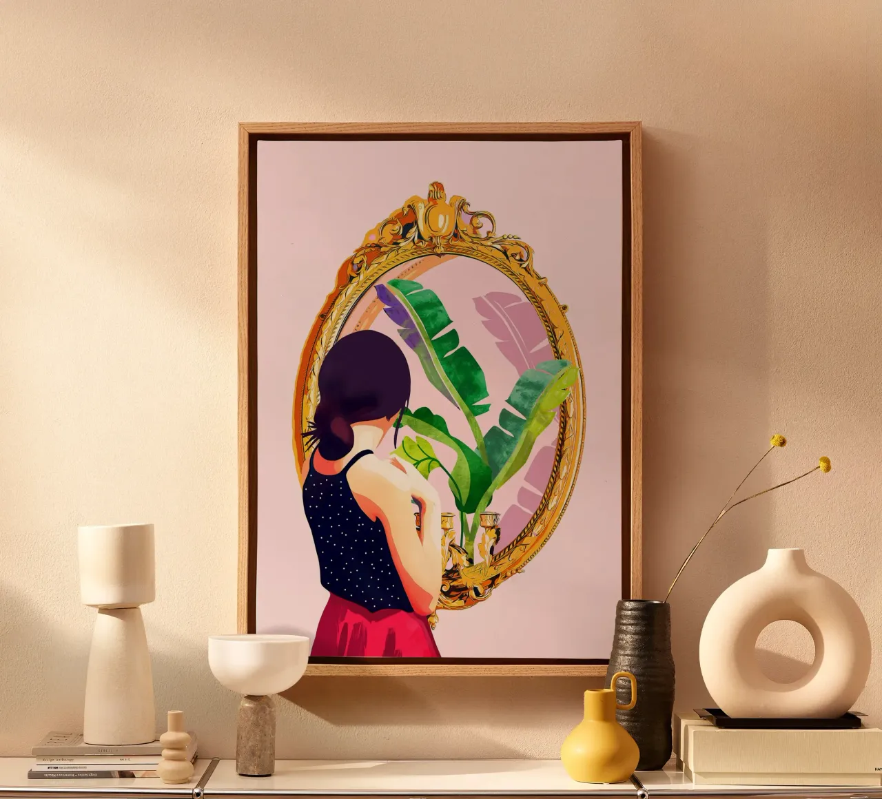Soul Mirror: Banana Leaves Edition canvas with Floater frame by 83oranges