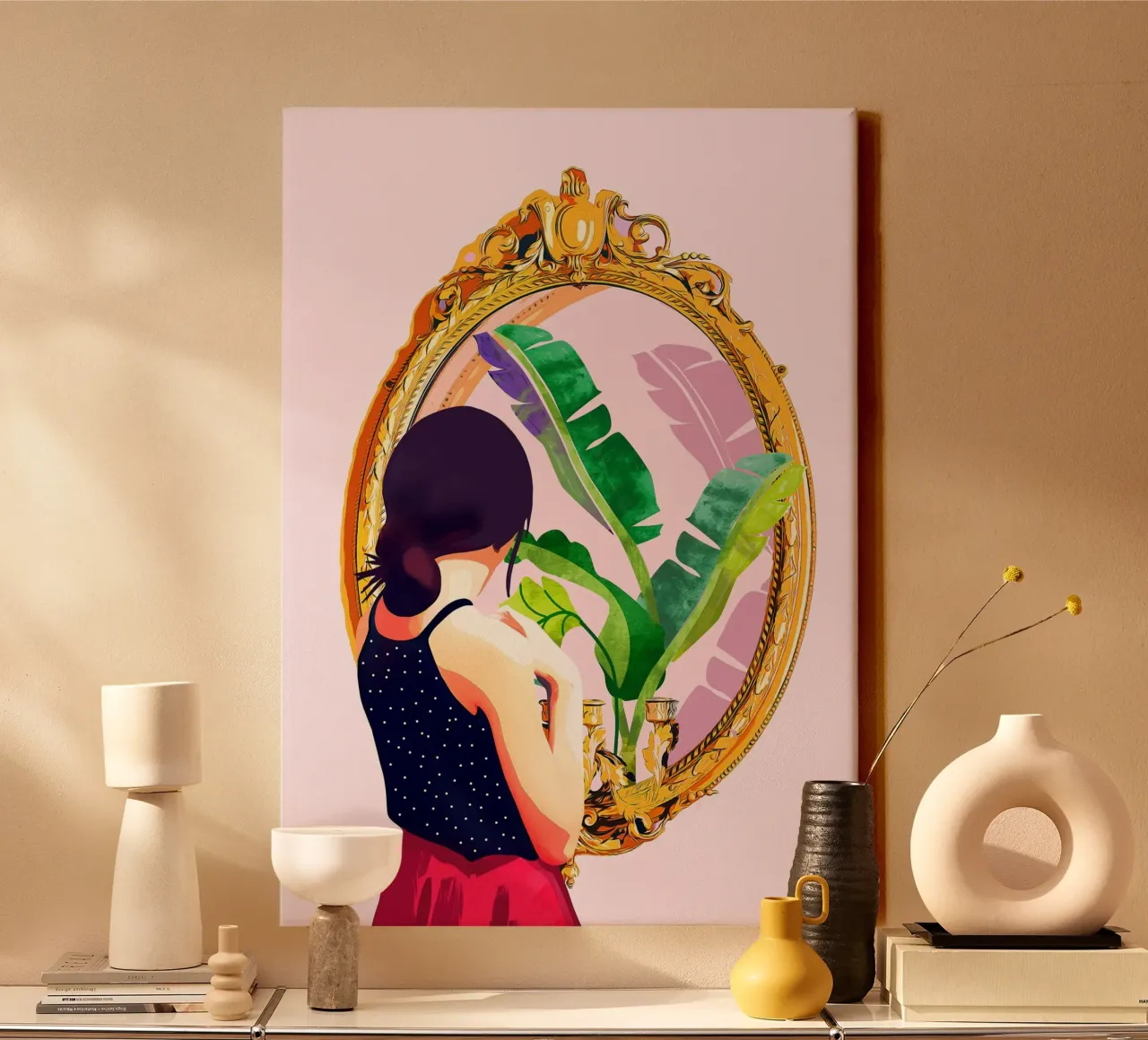Soul Mirror: Banana Leaves Edition canvas with Floater frame by 83oranges