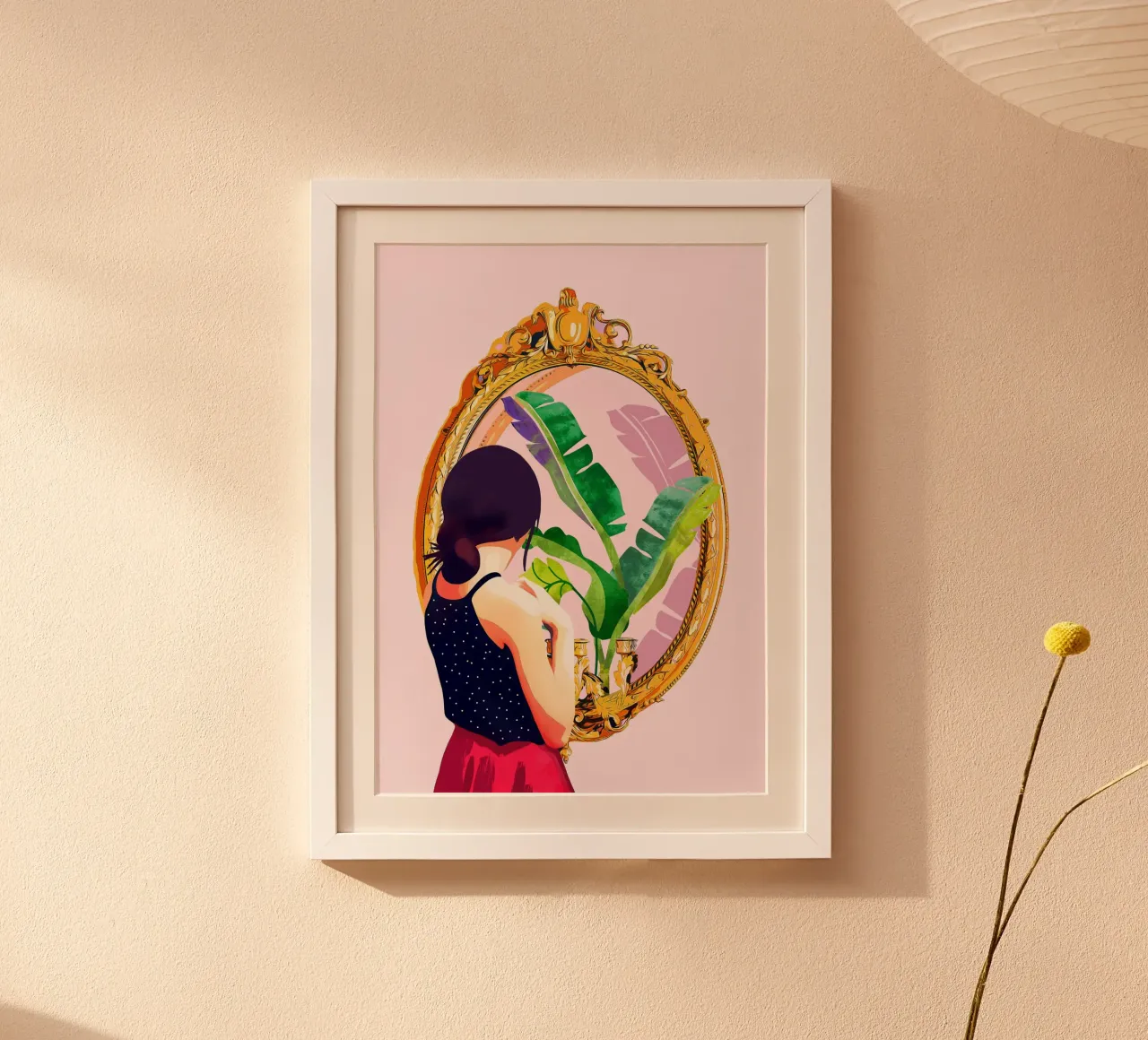 Specchio dell'anima: Edizione Foglie di banana poster con telaio in legno da 83oranges