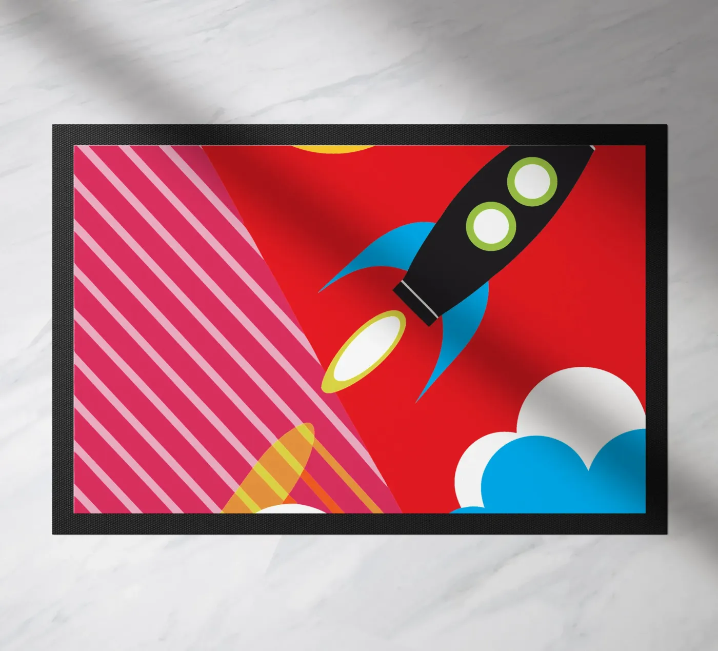 Flying Rocket doormat by LOOK DIFFERENT