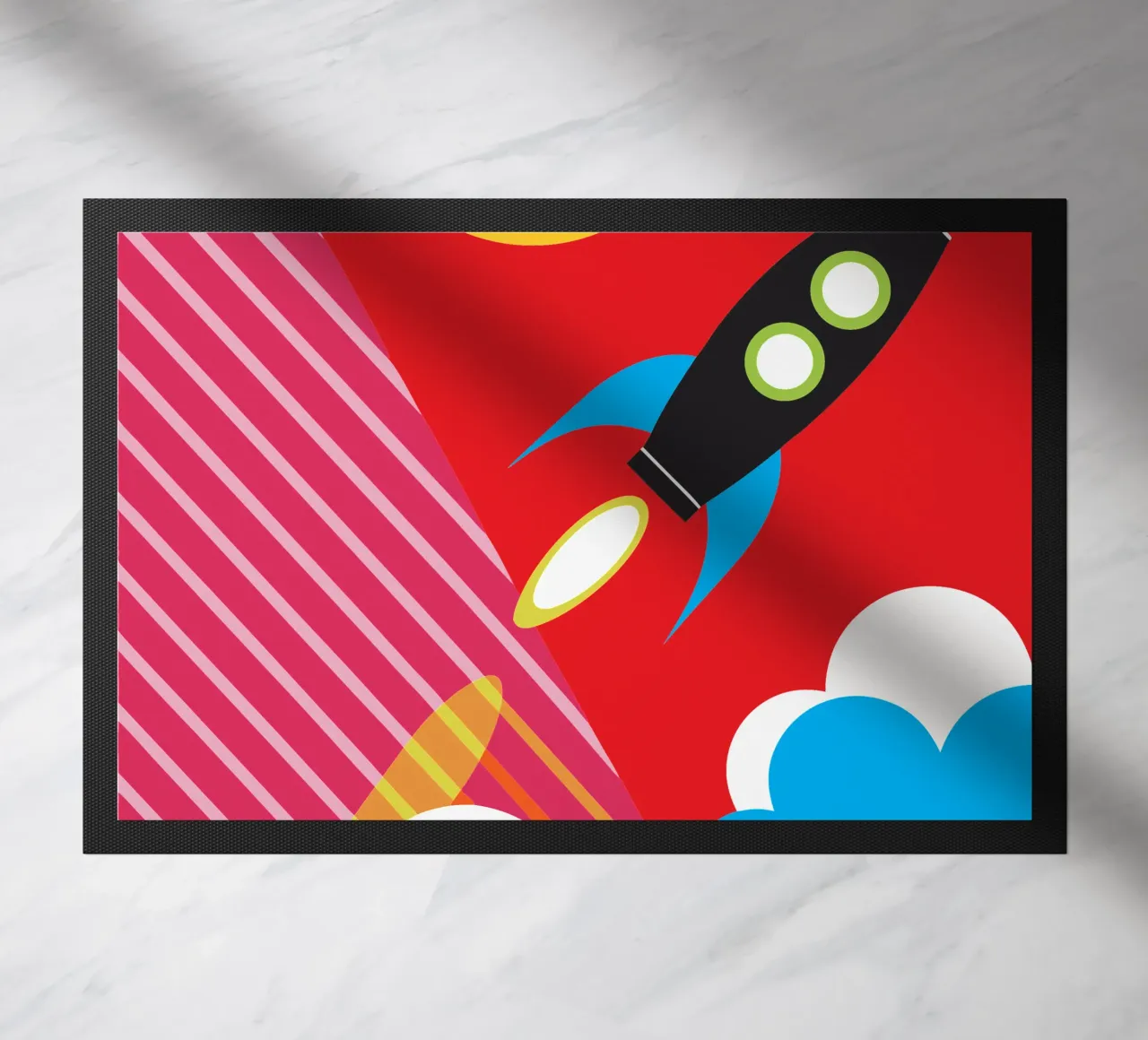Flying Rocket doormat by LOOK DIFFERENT