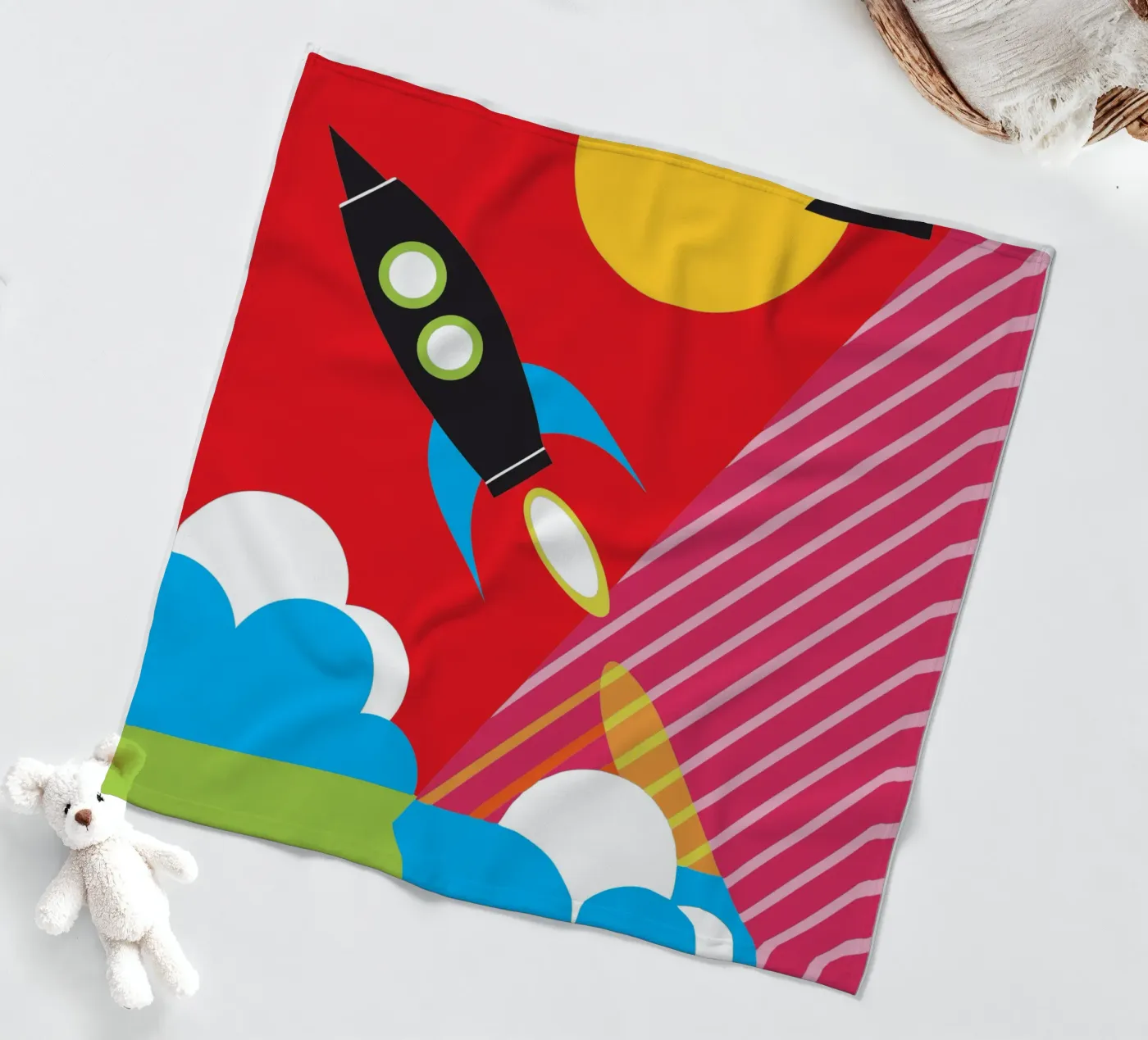 Flying Rocket fleece blanket by LOOK DIFFERENT