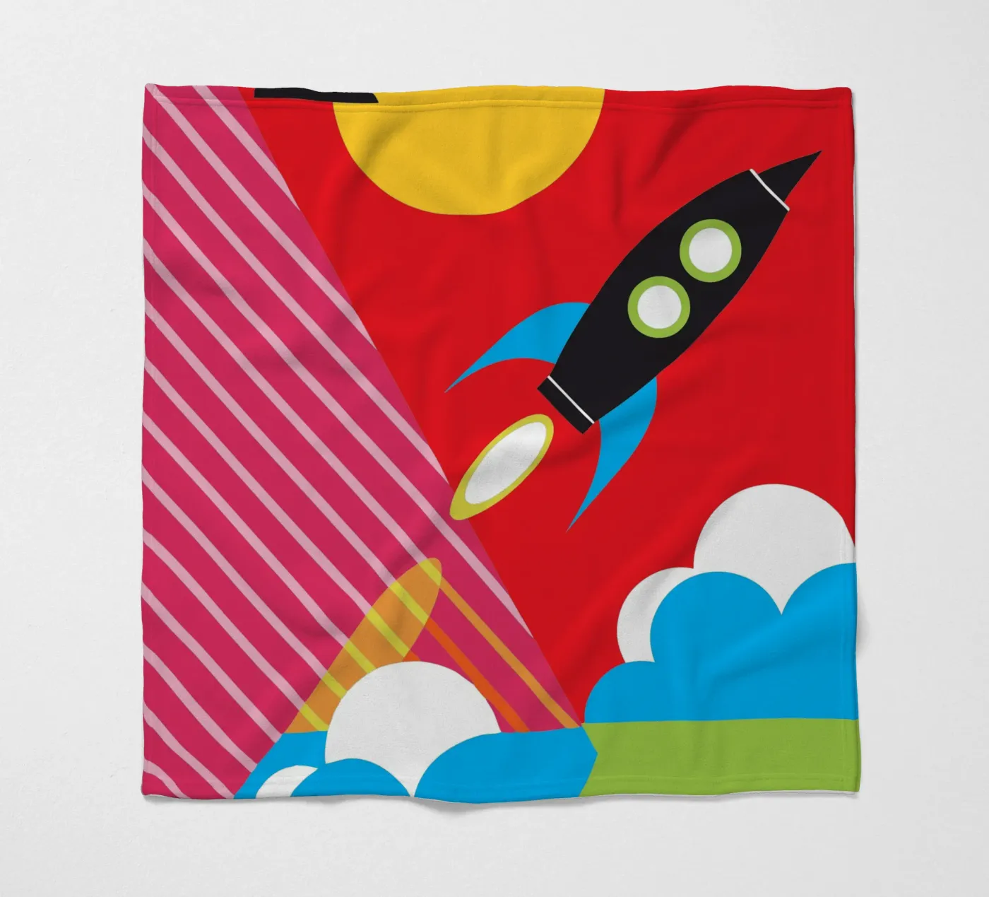 Flying Rocket fleece blanket by LOOK DIFFERENT