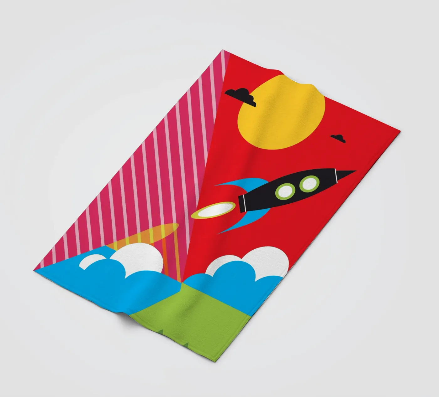 Flying Rocket fleece blanket by LOOK DIFFERENT
