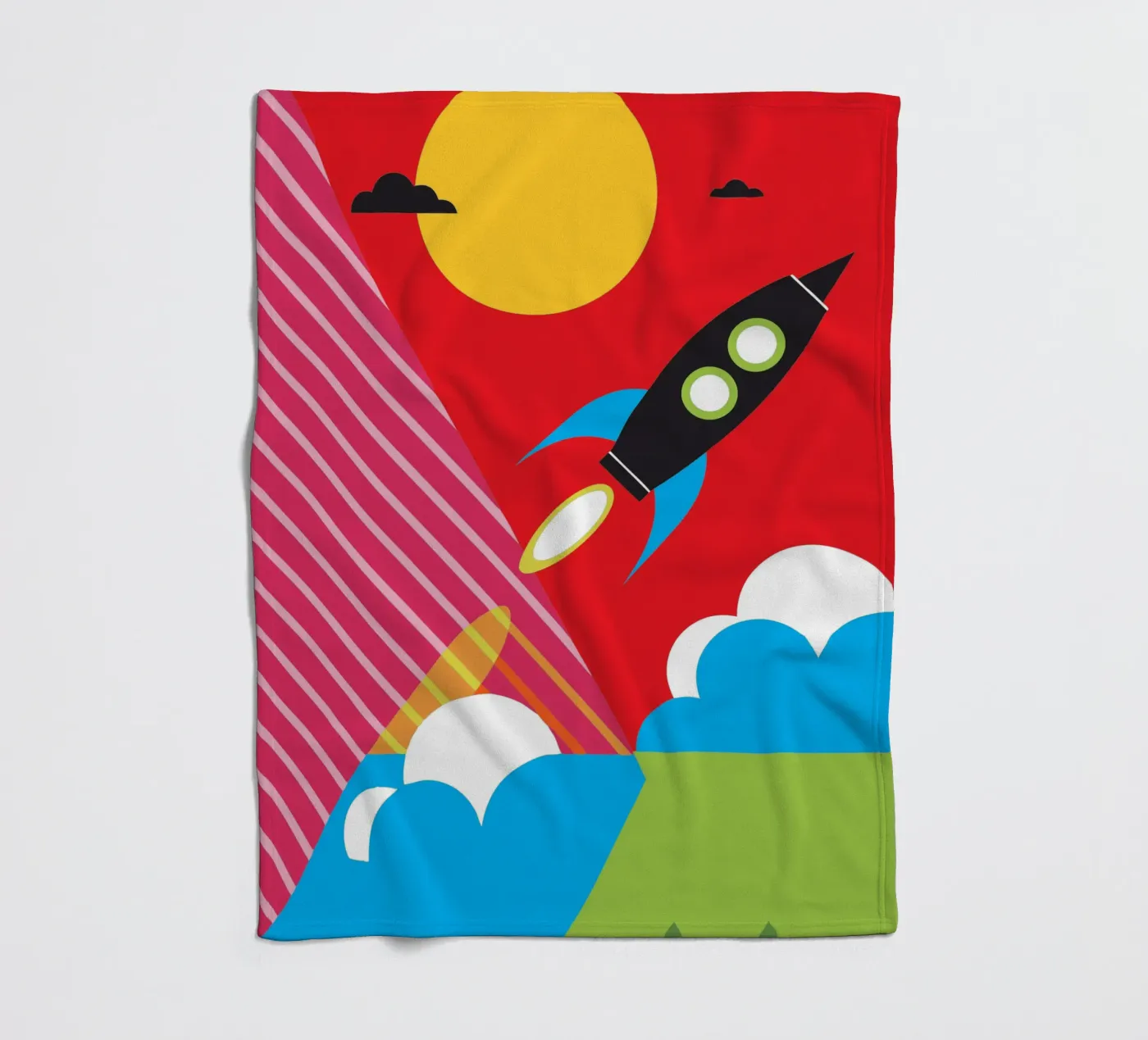 Flying Rocket fleece blanket by LOOK DIFFERENT