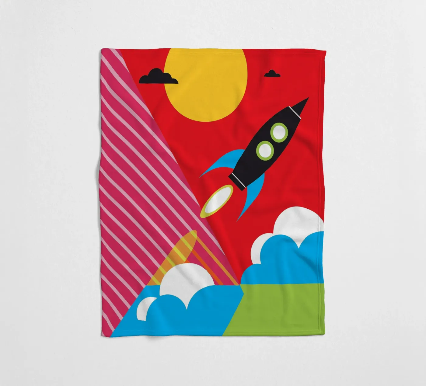 Flying Rocket fleece blanket by LOOK DIFFERENT
