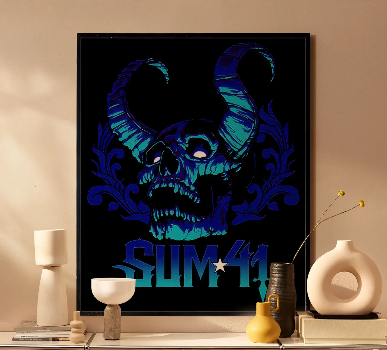 Sum 41 Blue Itin poster con telaio in alluminio da lindacleveland