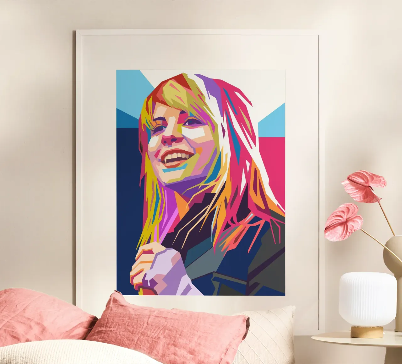 Ritratto pop art di Hayley Williams poster con telaio in plastica da Hantamrata