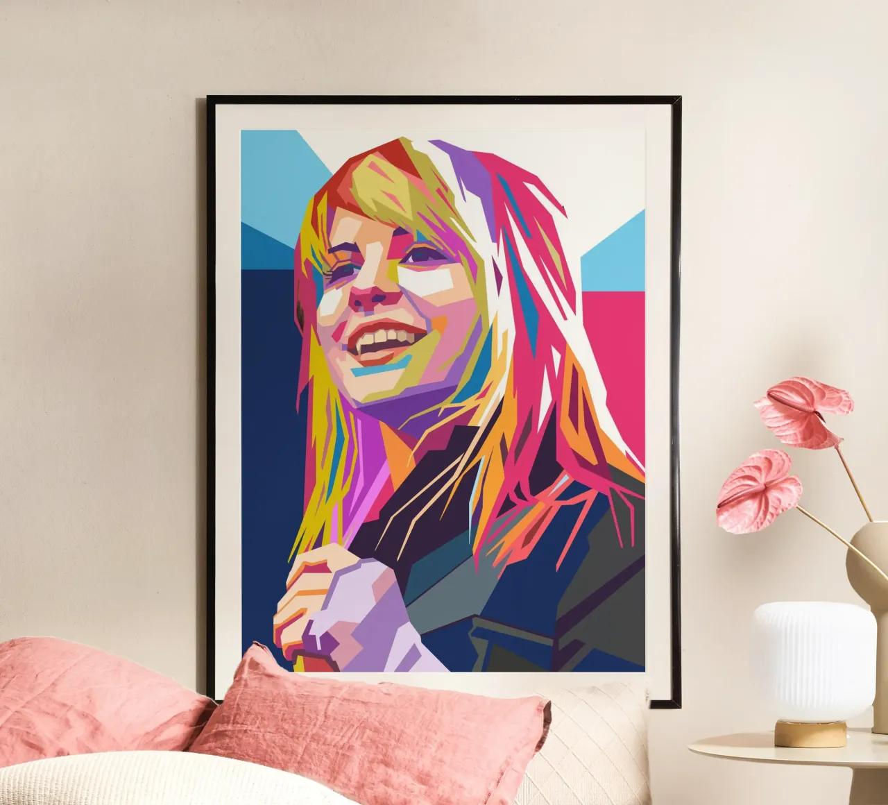 Ritratto pop art di Hayley Williams poster con telaio in plastica da Hantamrata