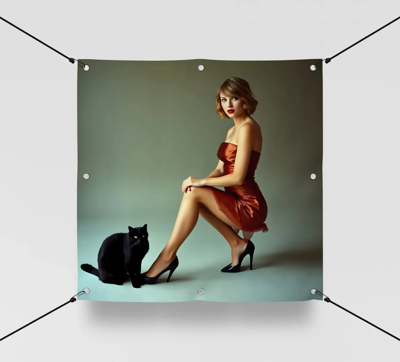 Bionda con gatto telo in pvc da Anita's Dream
