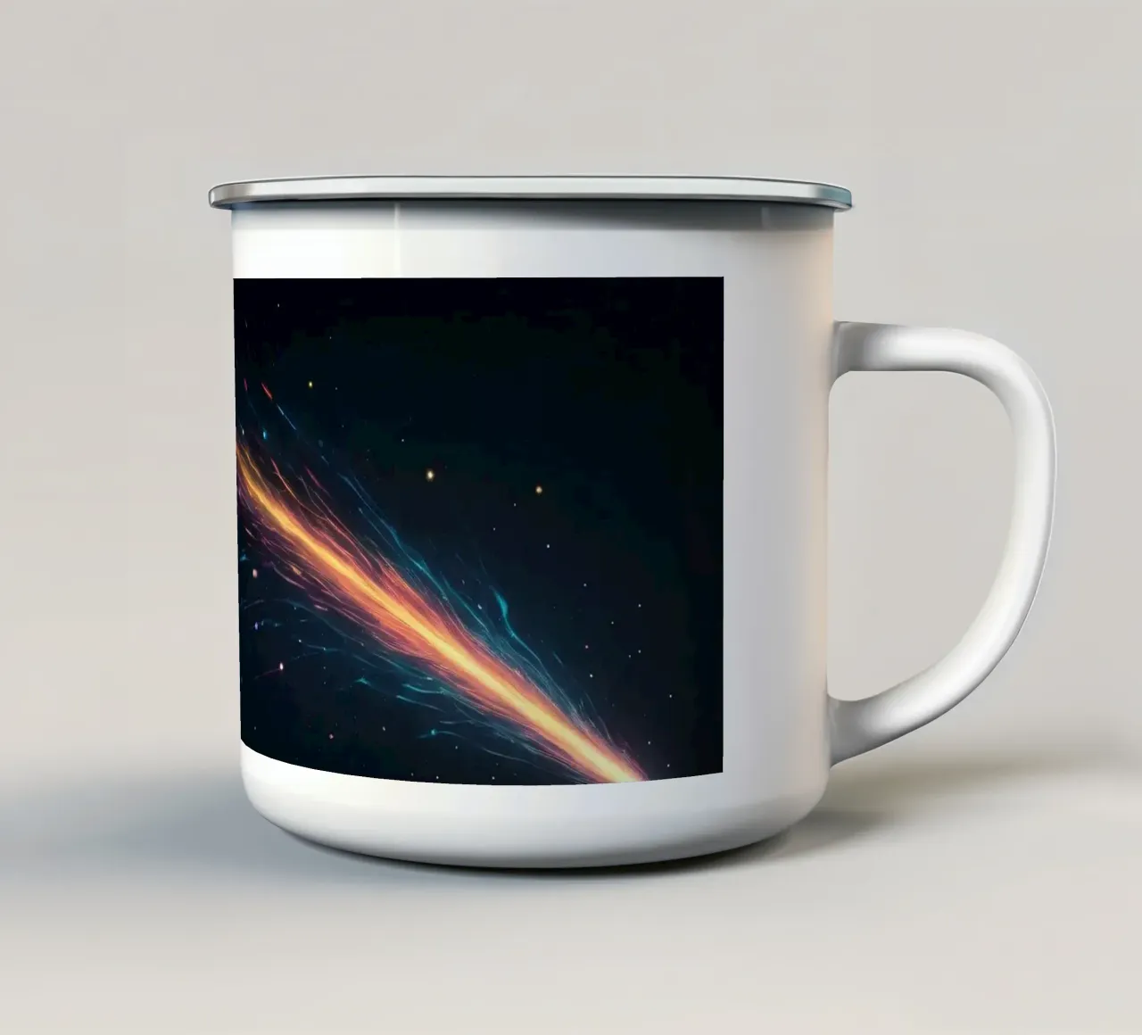 abstract ontwerp met levendige kleurstrepen emaille mok van DesignDoodle