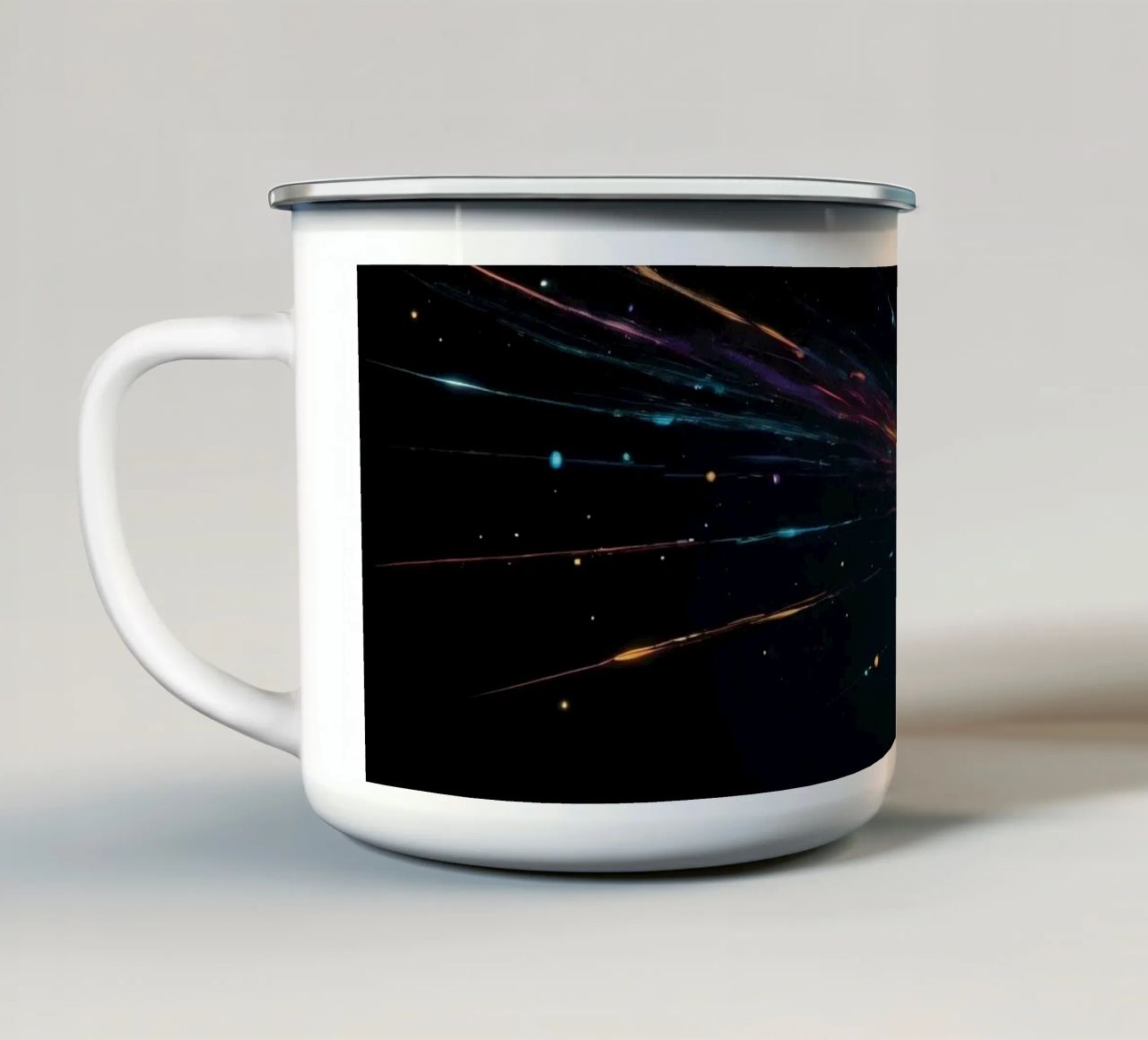 design astratto con vibranti striature di colore tazza in smalto da DesignDoodle