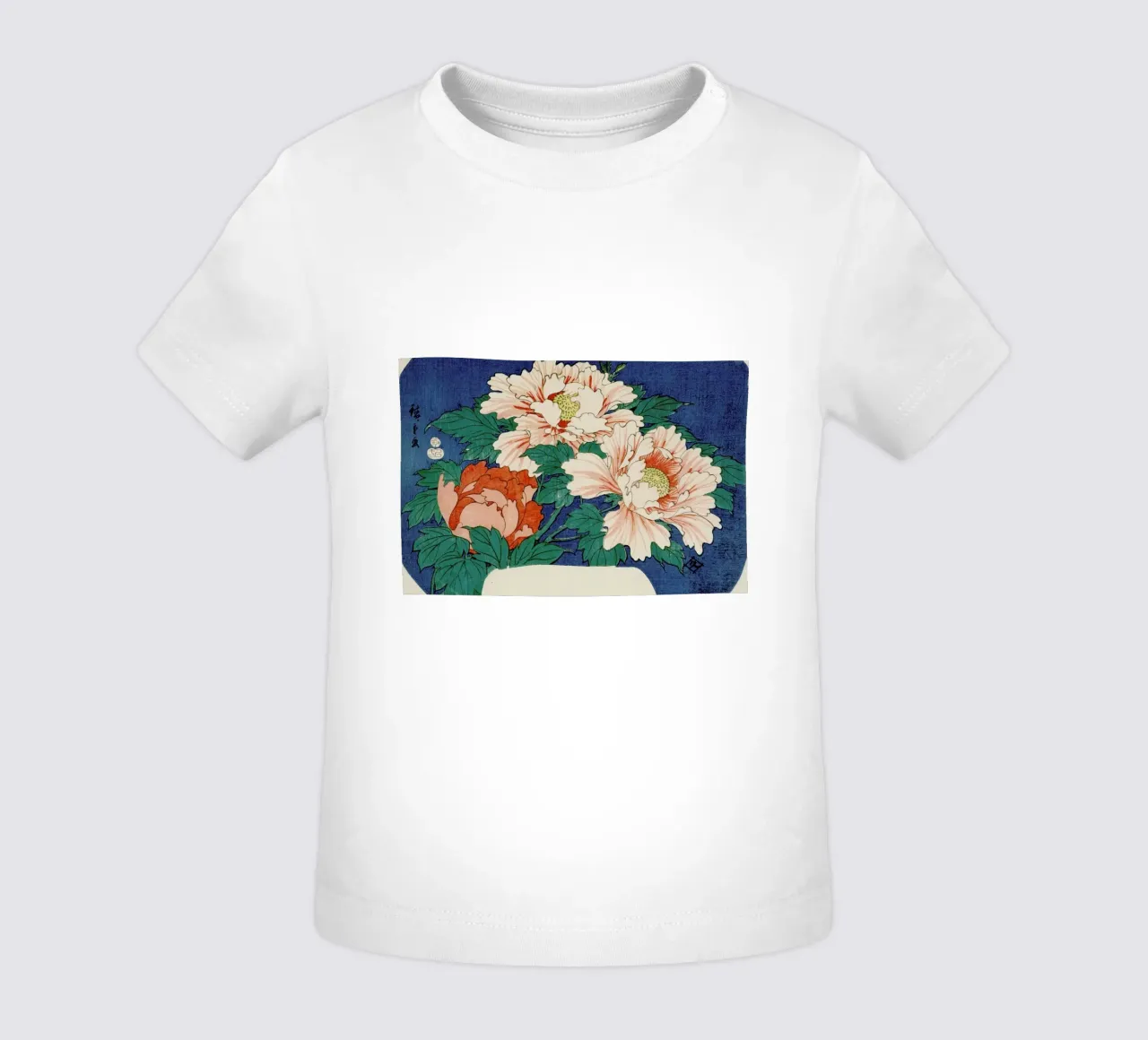 Hiroshige - Three Stems of Peonies on a Blue Background maglietta neonato da ARTOTHEK