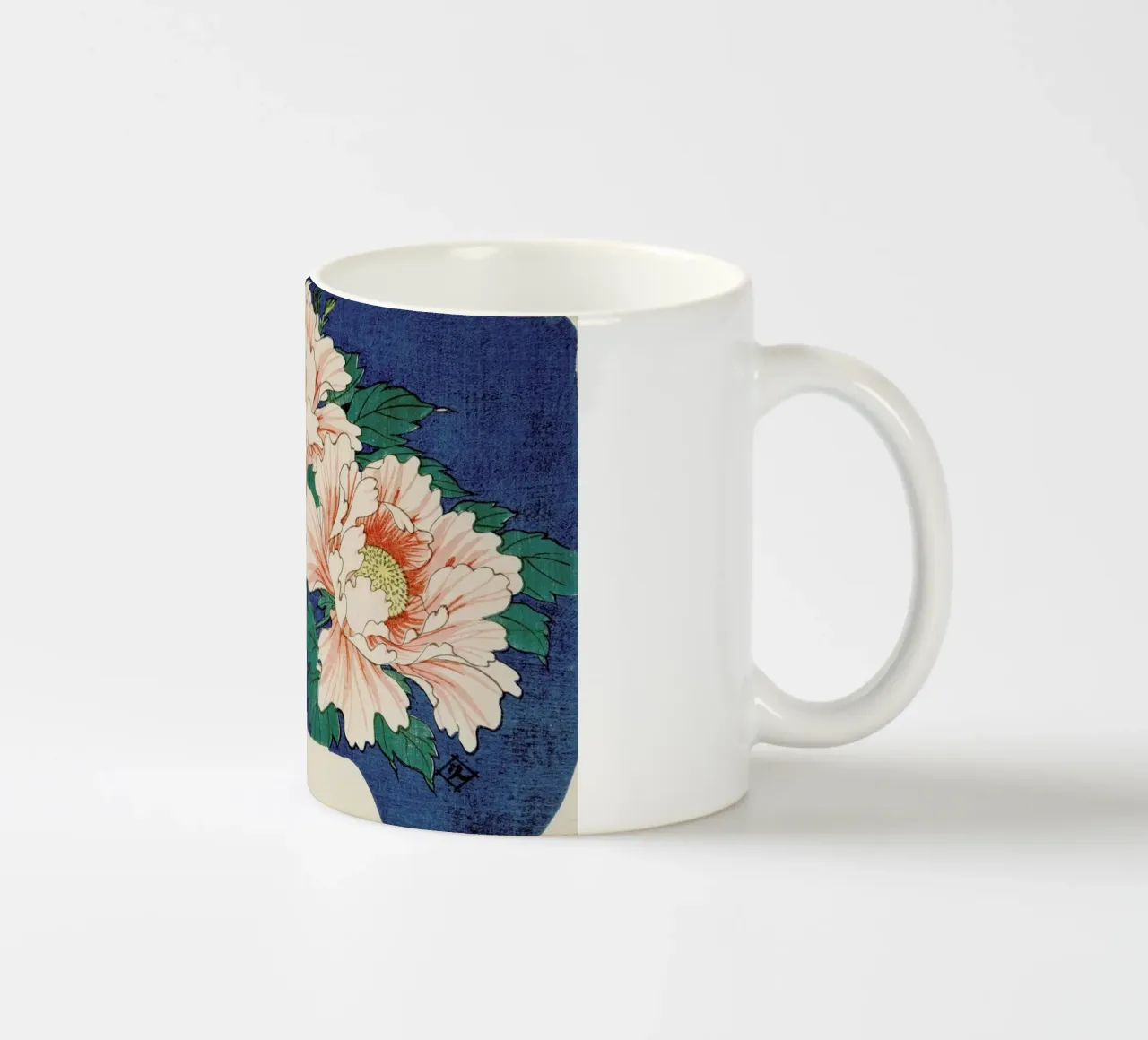 Hiroshige - Three Stems of Peonies on a Blue Background tazza in ceramica da ARTOTHEK