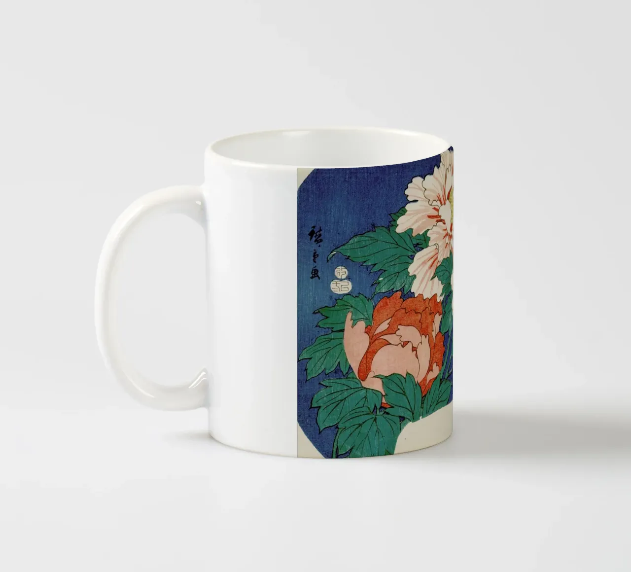 Hiroshige - Three Stems of Peonies on a Blue Background tazza in ceramica da ARTOTHEK