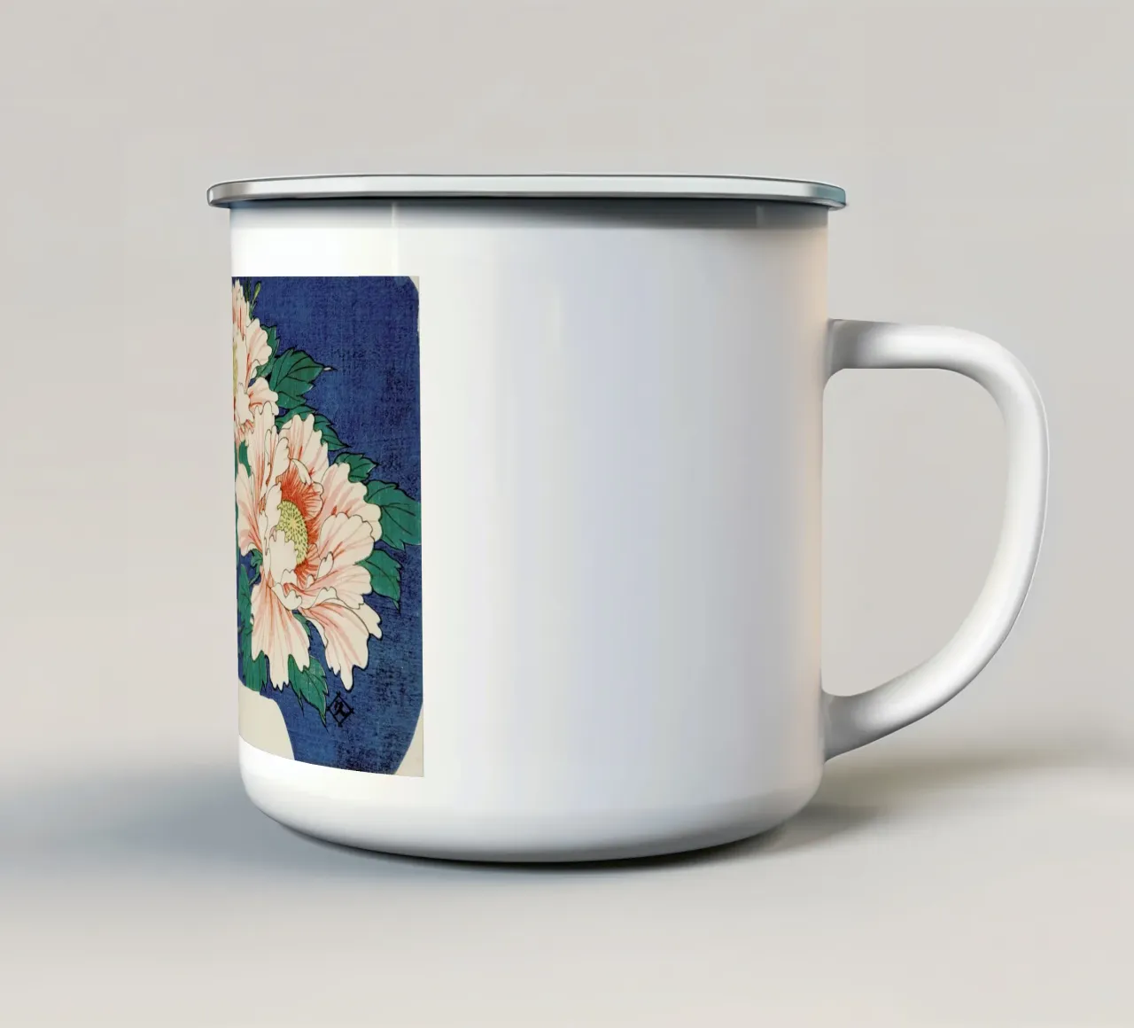 Hiroshige - Three Stems of Peonies on a Blue Background tazza in smalto da ARTOTHEK