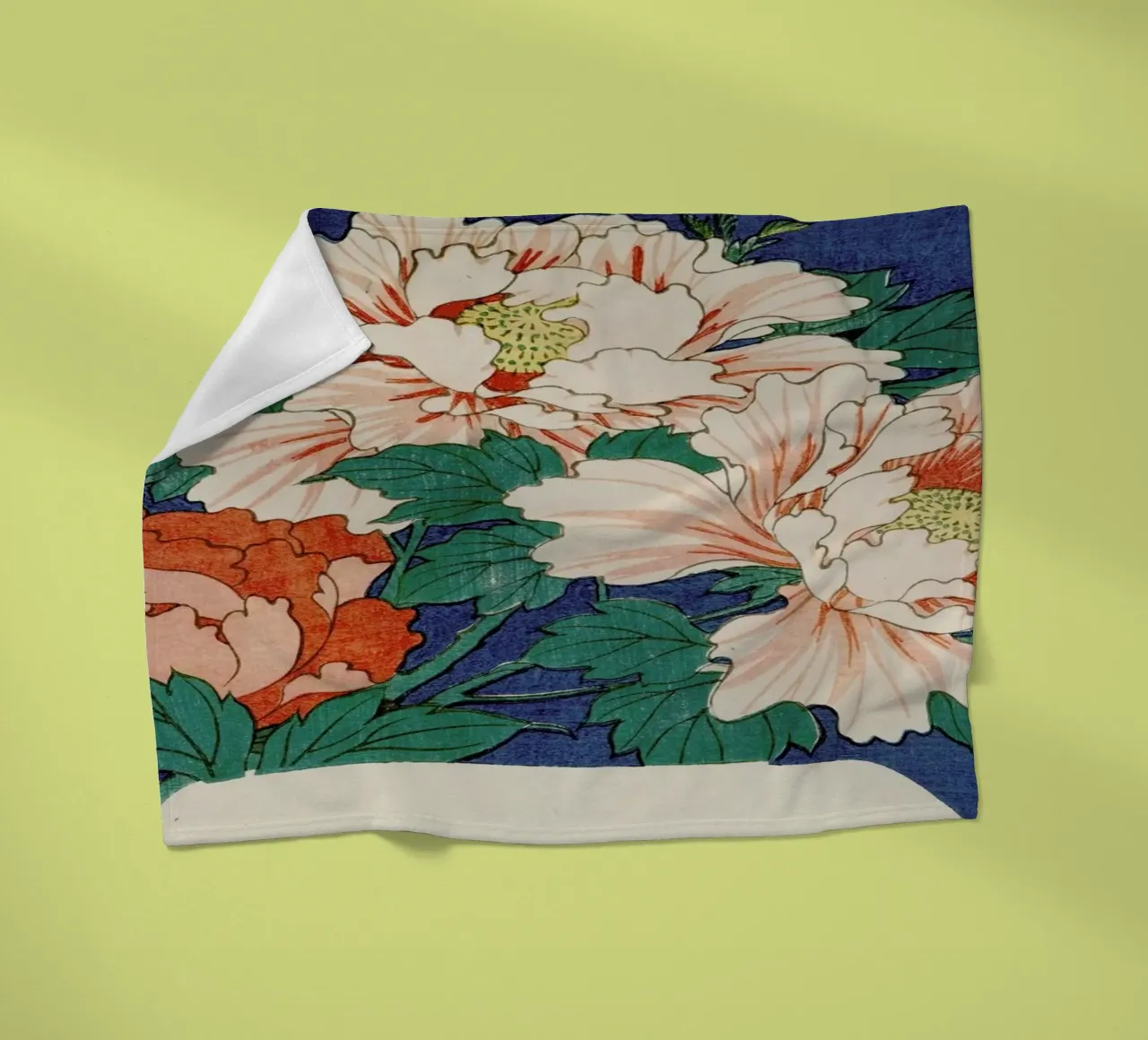 Hiroshige - Three Stems of Peonies on a Blue Background coperta in pile da ARTOTHEK