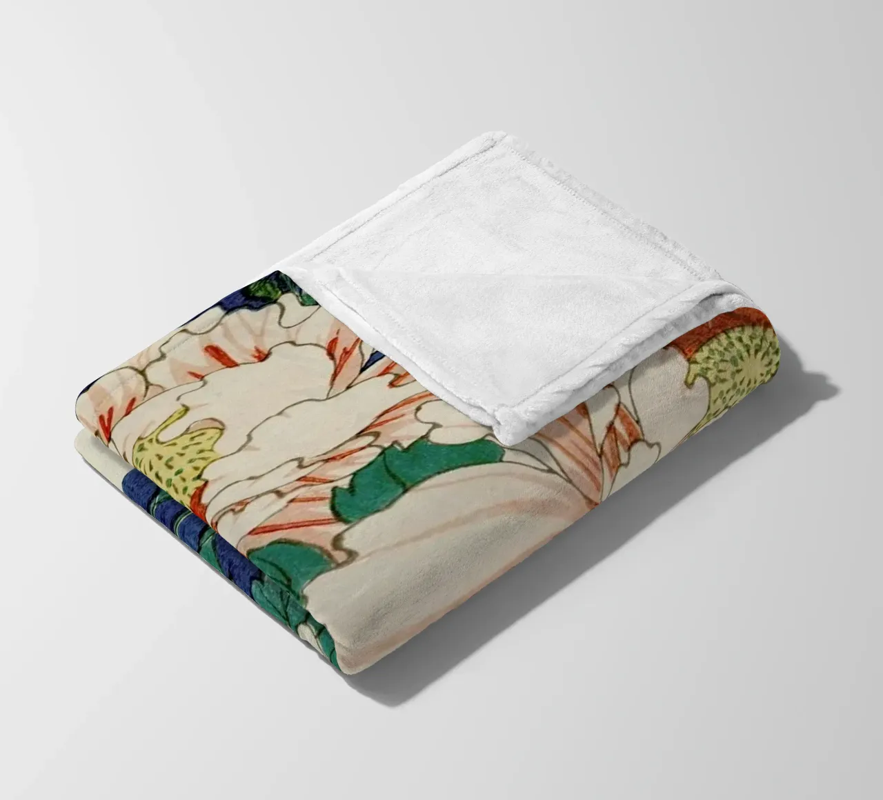 Hiroshige - Three Stems of Peonies on a Blue Background coperta in pile da ARTOTHEK