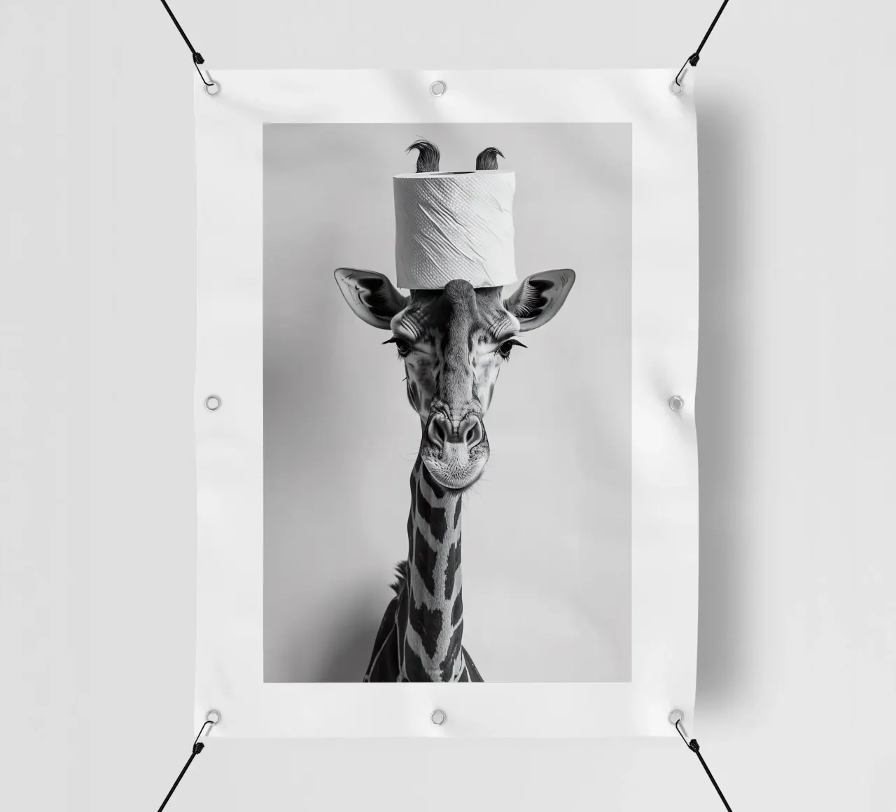 Divertente giraffa da bagno con rotolo di carta igienica in testa telo in pvc da Black And White