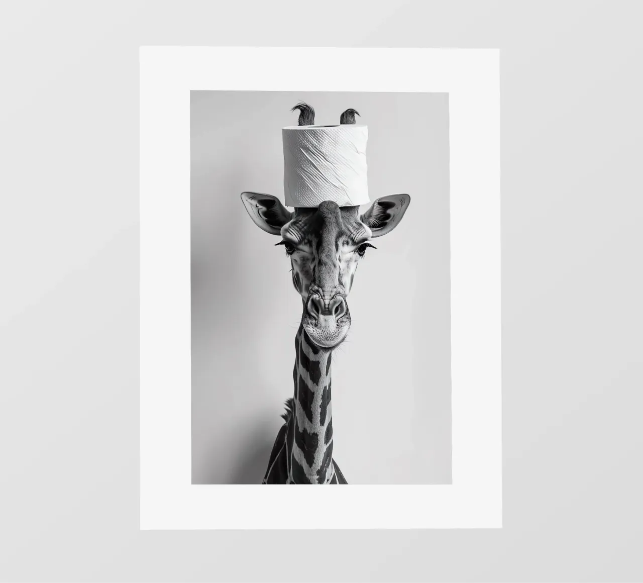 Divertente giraffa da bagno con rotolo di carta igienica in testa telo in pvc da Black And White