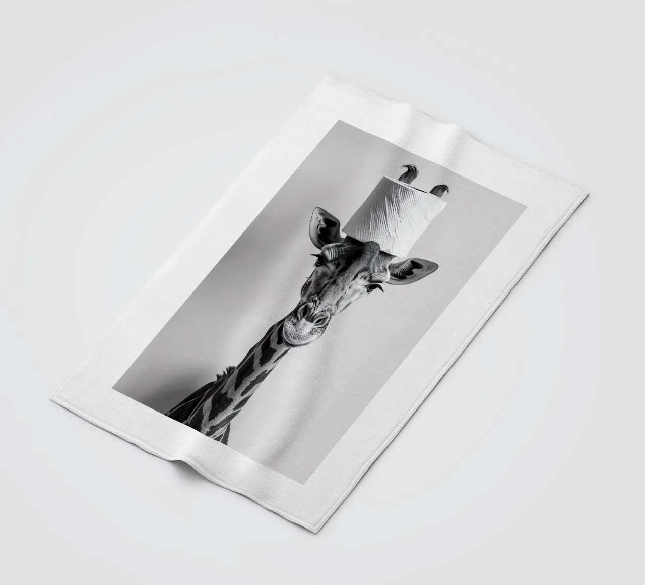Divertente giraffa da bagno con rotolo di carta igienica in testa coperta in pile da Black And White