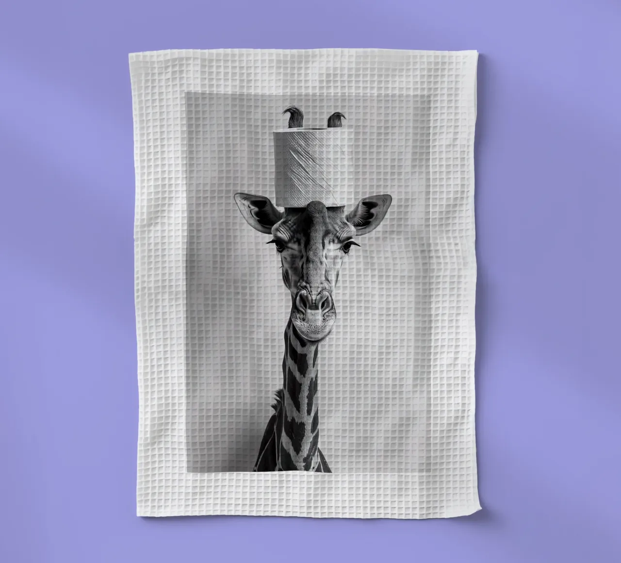 Divertente giraffa da bagno con rotolo di carta igienica in testa canovaccio da cucina da Black And White