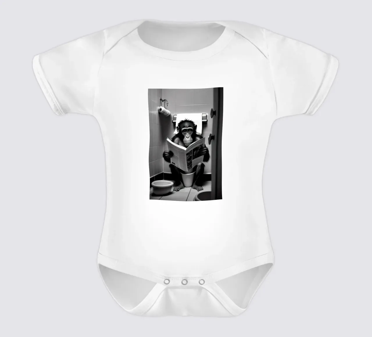 Affe auf der Toilette sitzend und lesend Kurzarm Babybody von Black And White