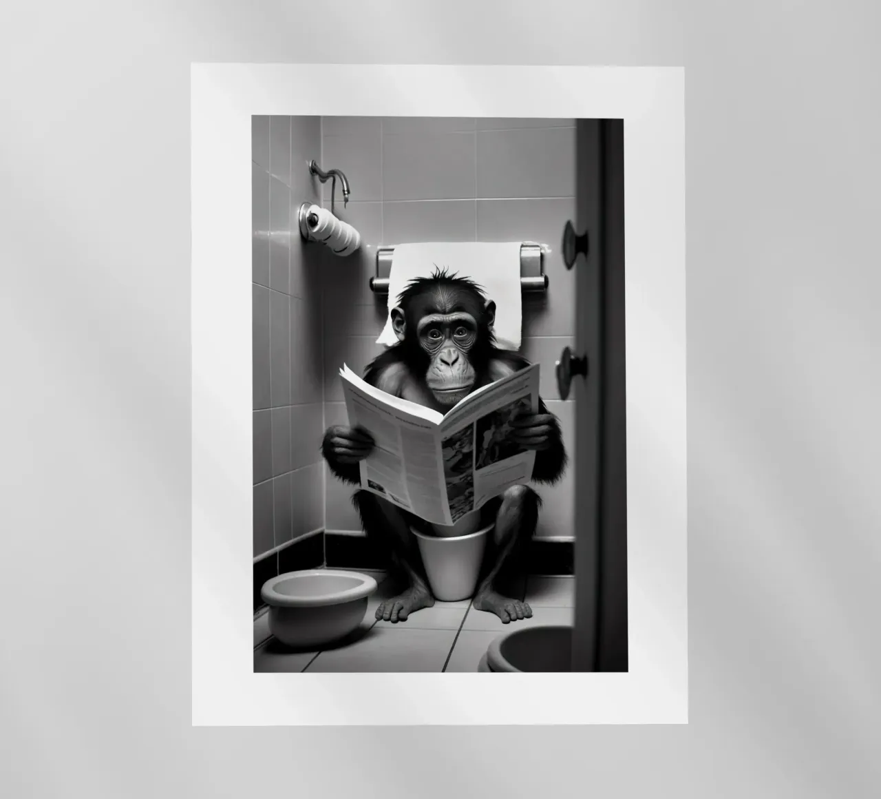 Monkey Sitting on the Toilet Reading backlit film by Black And White