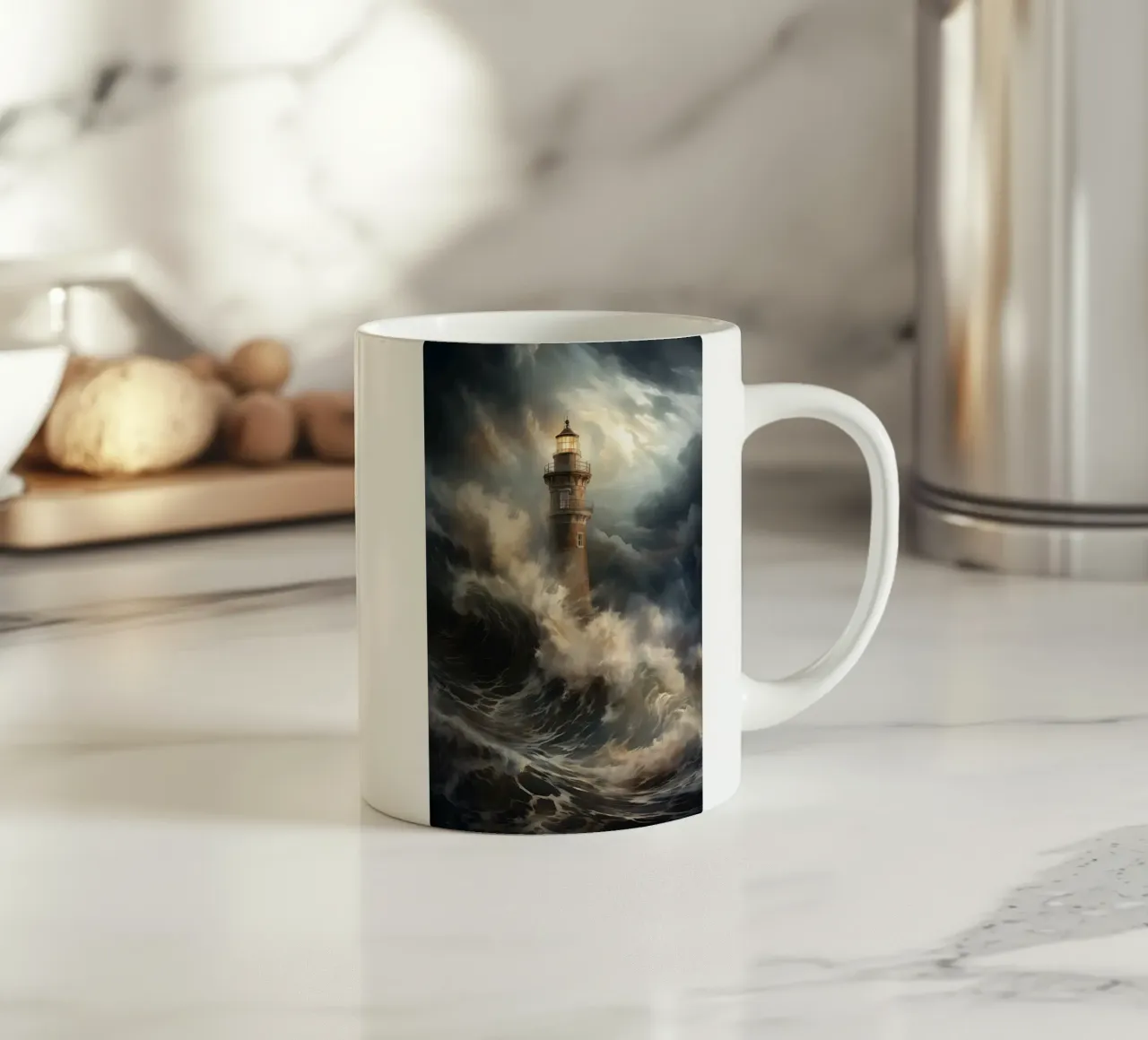 Faro in un mare impetuoso tazza in ceramica da Imagine