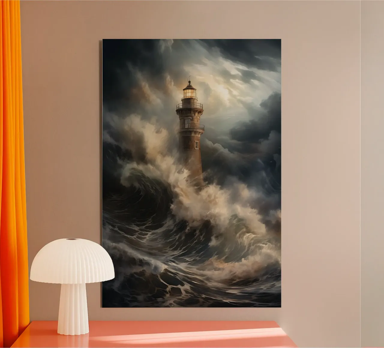 Faro in un mare impetuoso alluminio dibond da Imagine