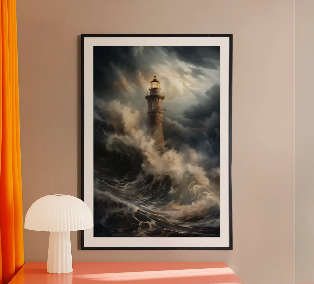 Faro in un mare impetuoso carta hahnemühle da Imagine