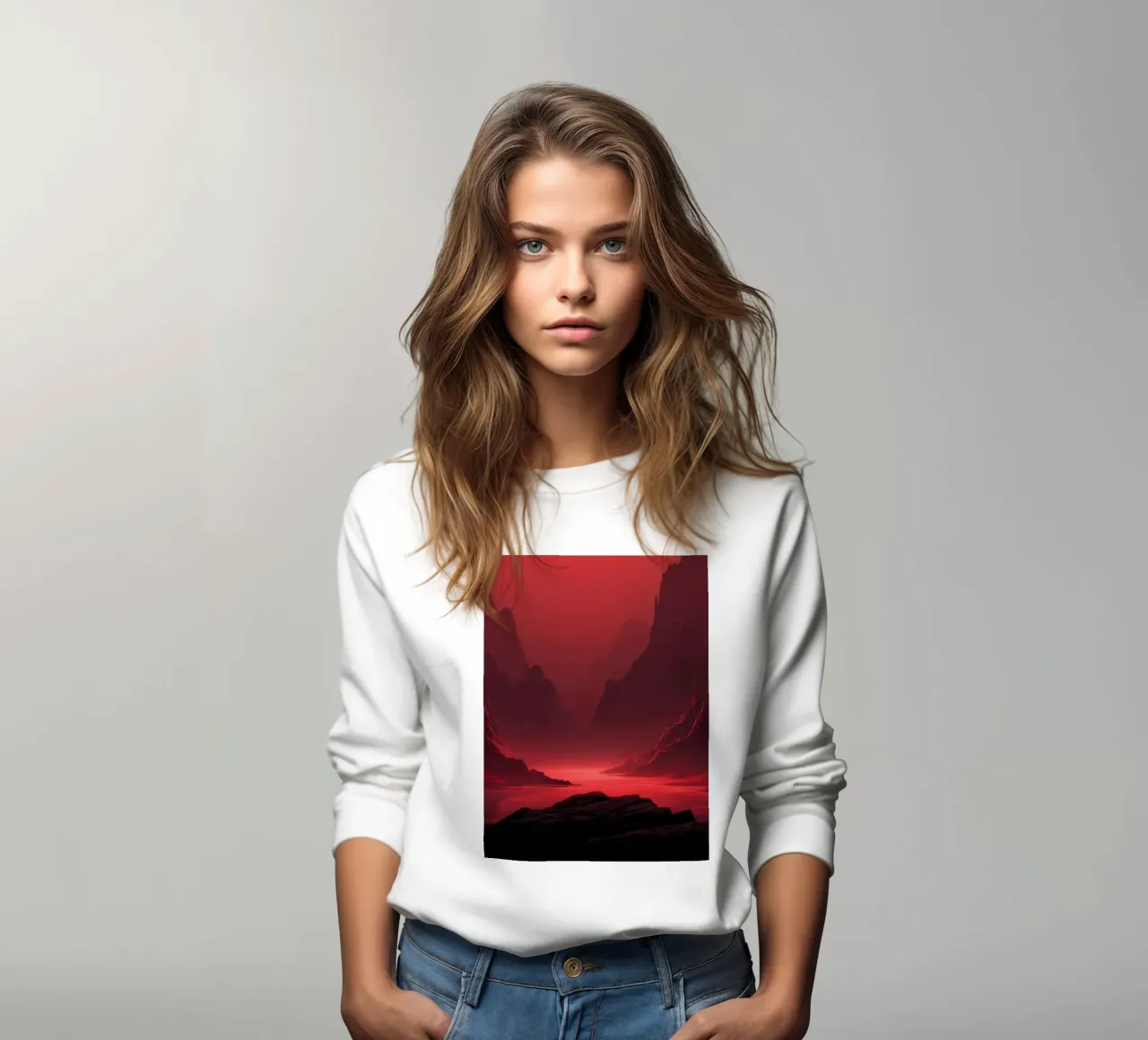 deep red tones background and shadowed mountains sweatshirt by DesignDoodle