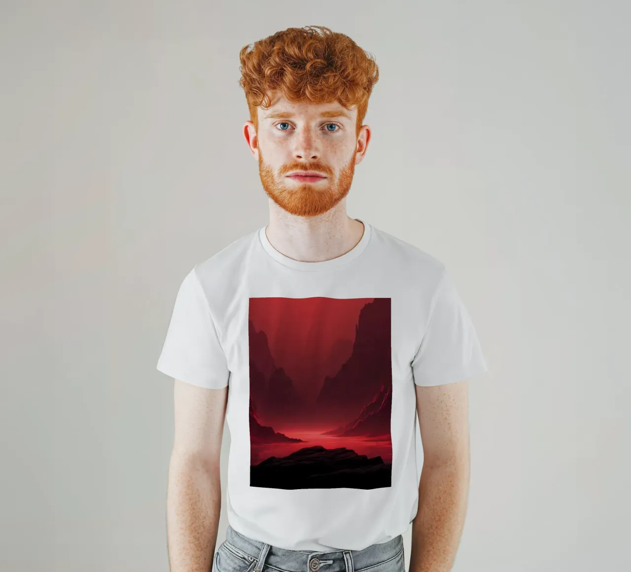 deep red tones background and shadowed mountains t-shirt by DesignDoodle