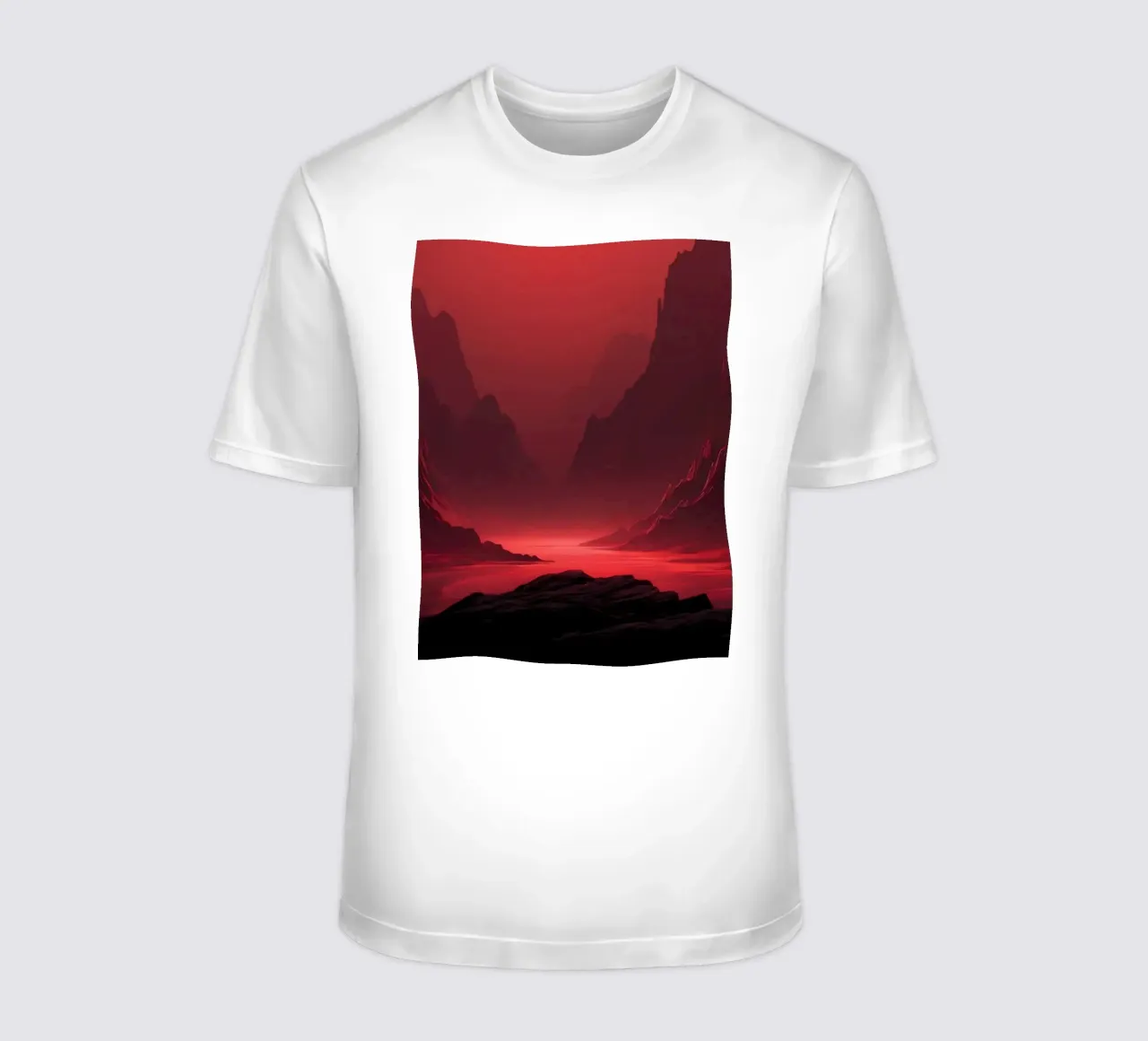 deep red tones background and shadowed mountains t-shirt by DesignDoodle