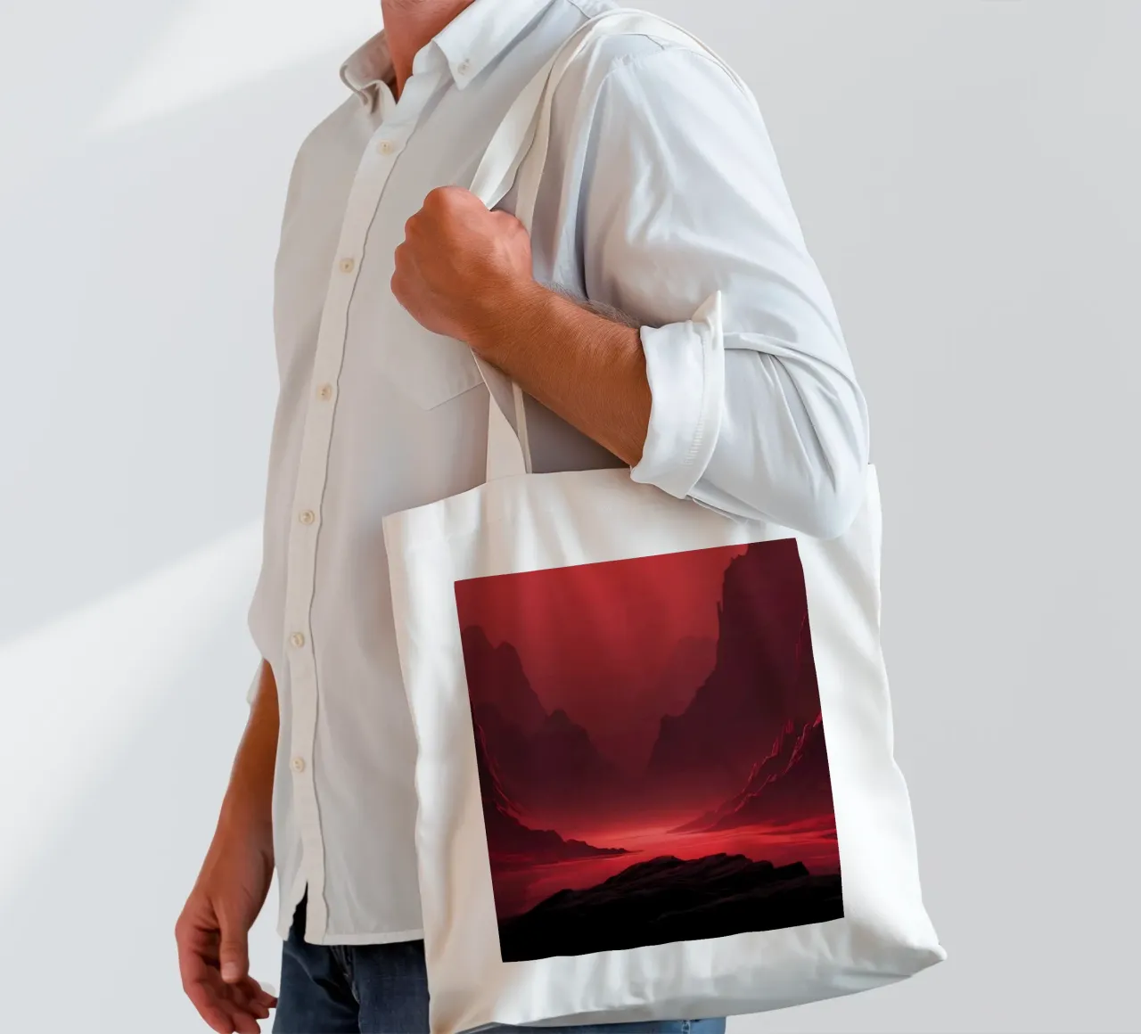sfondo dai toni rossi intensi e montagne in ombra borsa in juta da DesignDoodle