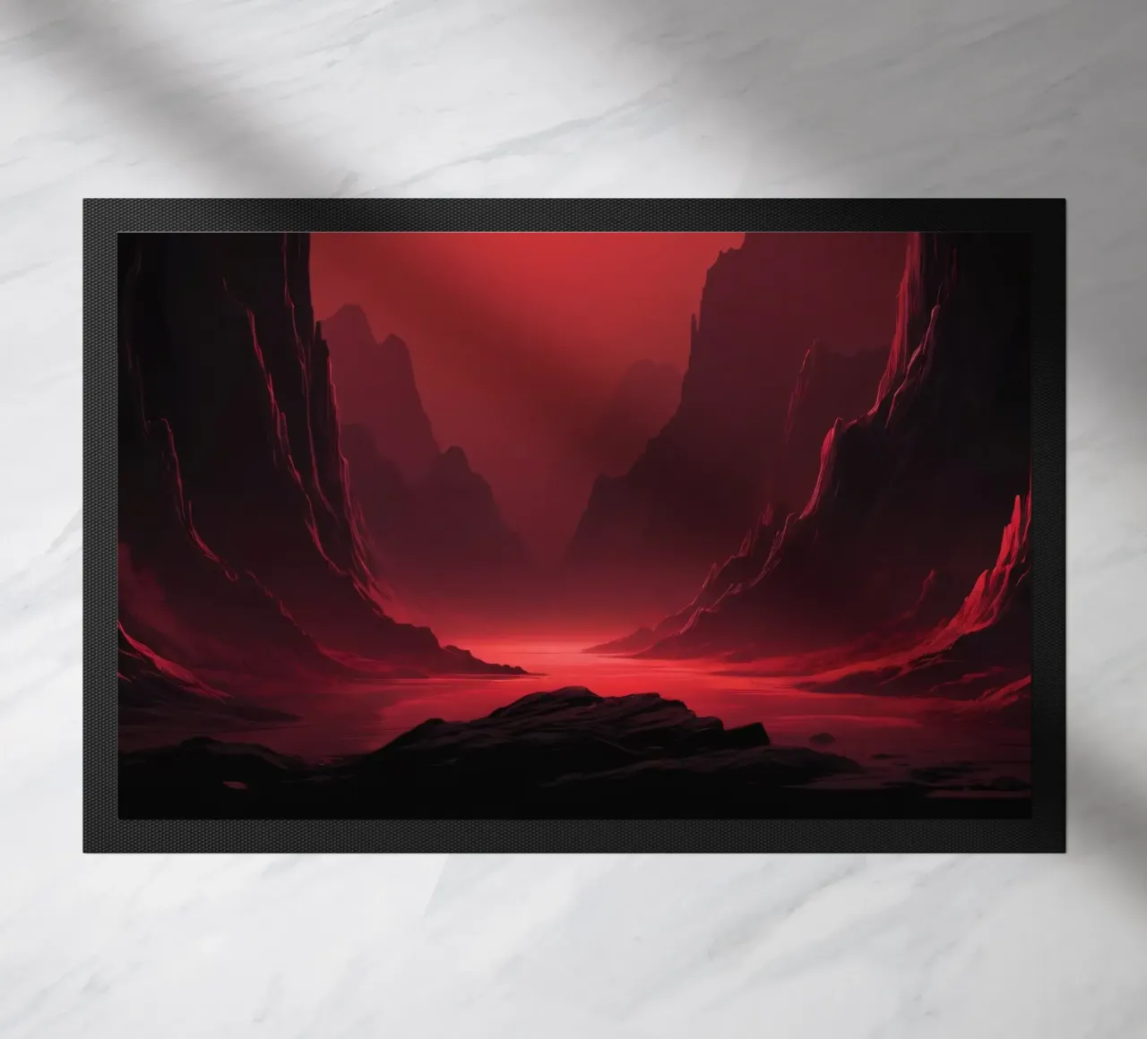 deep red tones background and shadowed mountains doormat by DesignDoodle