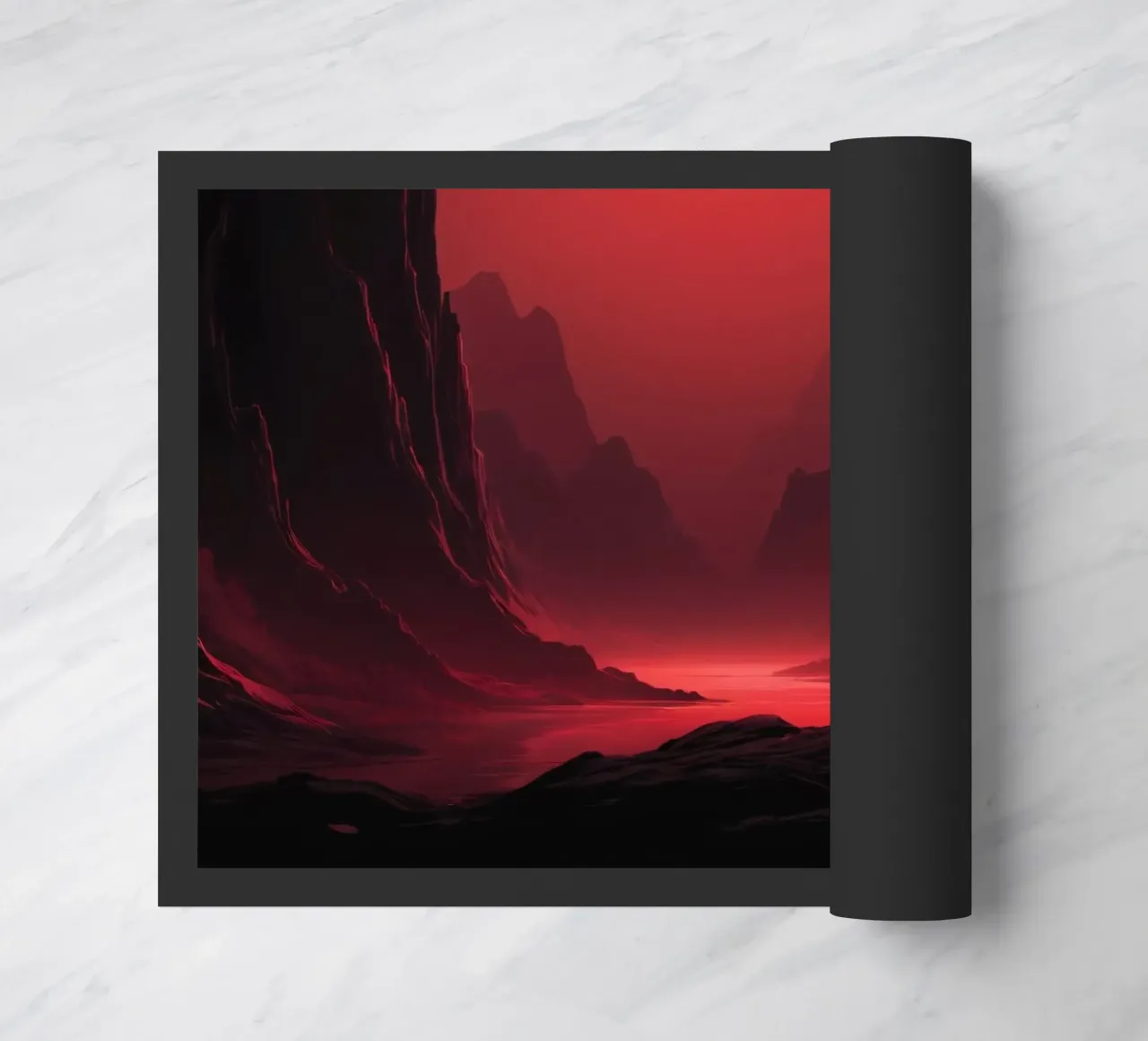 deep red tones background and shadowed mountains doormat by DesignDoodle