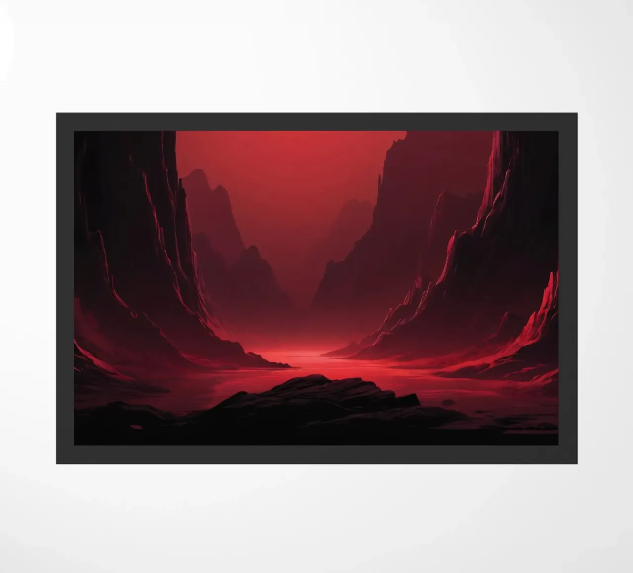 deep red tones background and shadowed mountains doormat by DesignDoodle