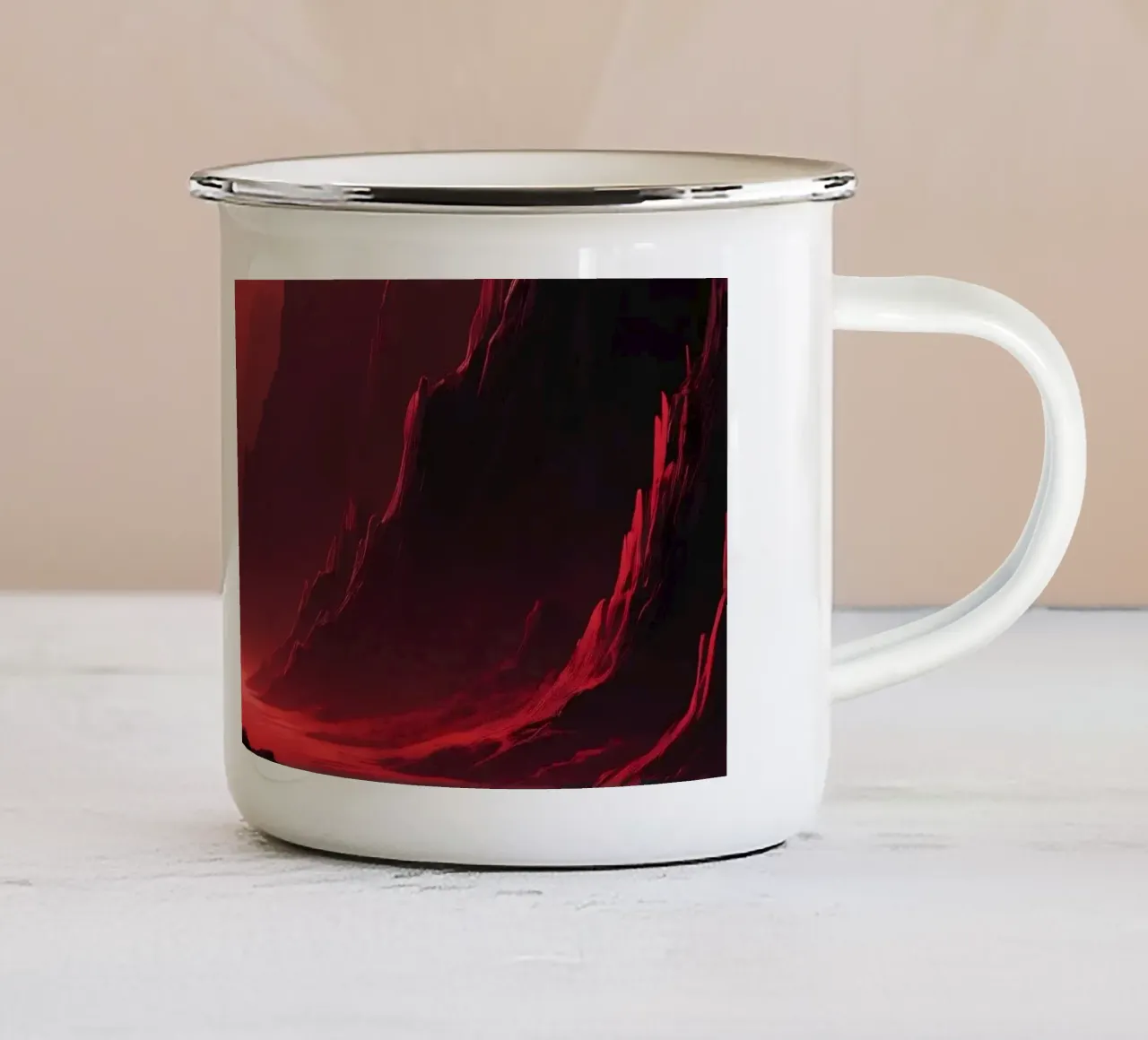 deep red tones background and shadowed mountains enamel mug by DesignDoodle