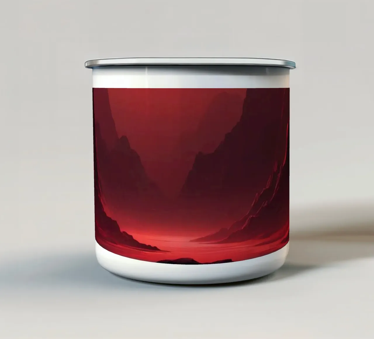 deep red tones background and shadowed mountains enamel mug by DesignDoodle