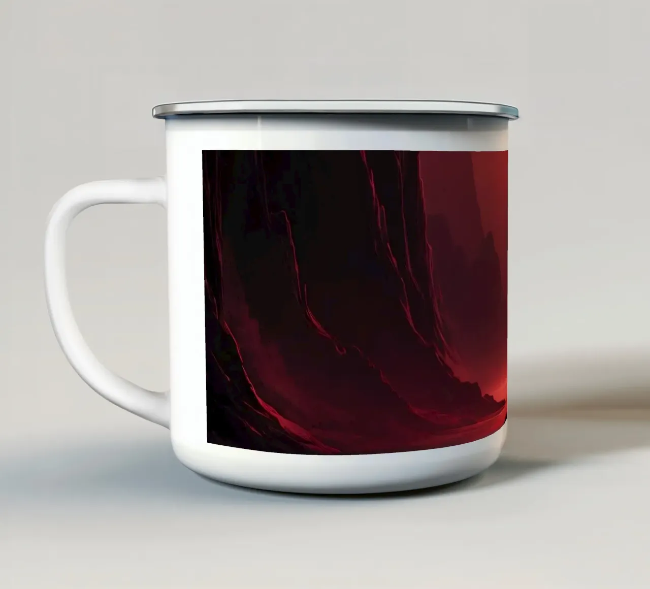 deep red tones background and shadowed mountains enamel mug by DesignDoodle