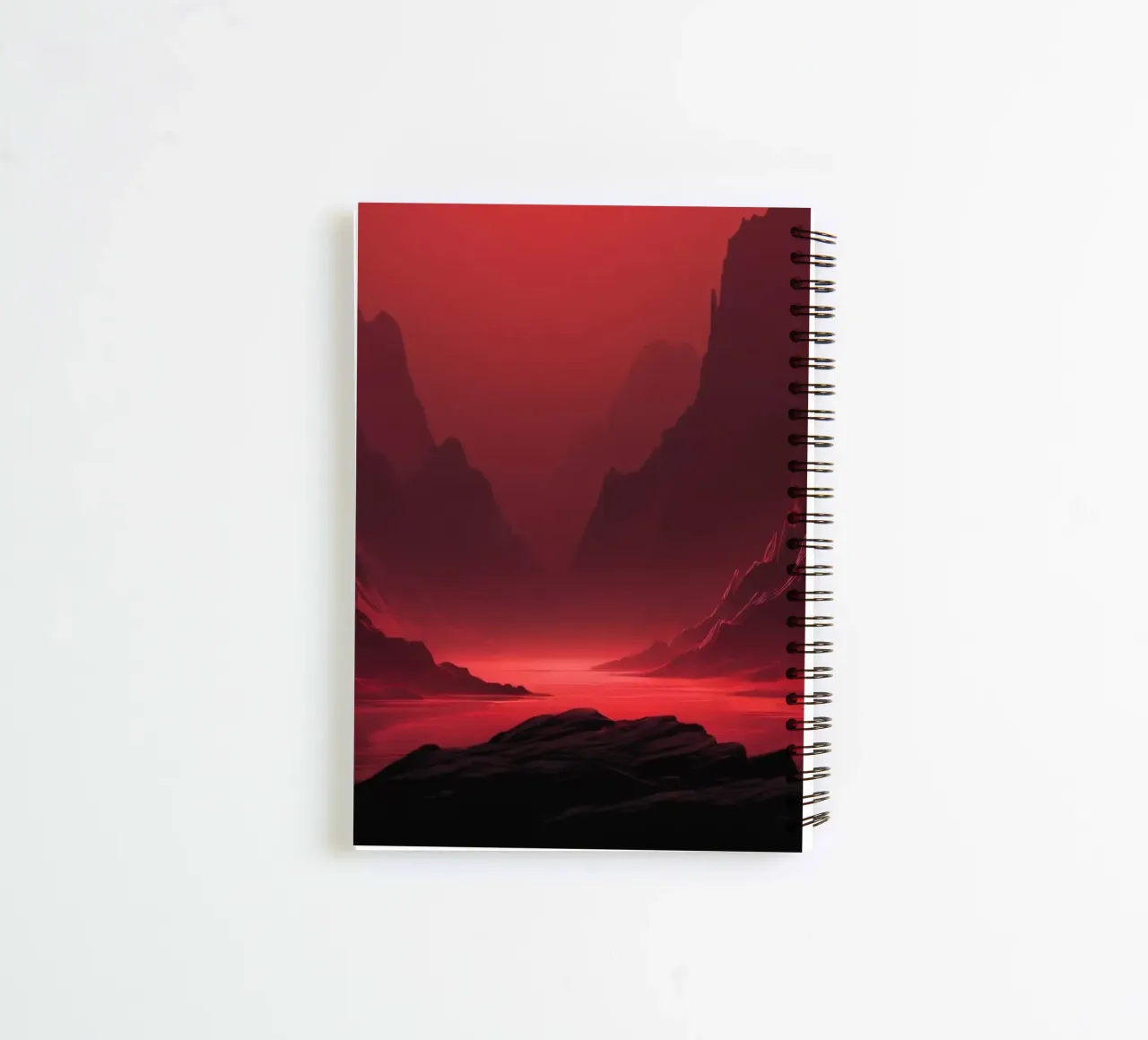 deep red tones background and shadowed mountains spiral notebook by DesignDoodle