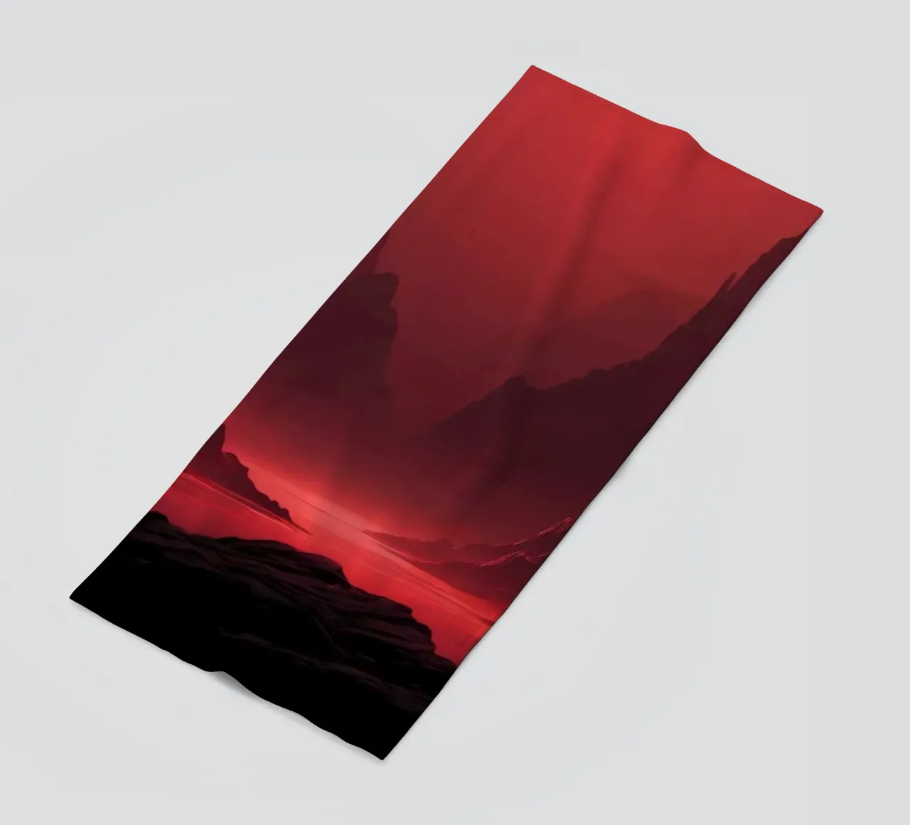 deep red tones background and shadowed mountains beach towel by DesignDoodle